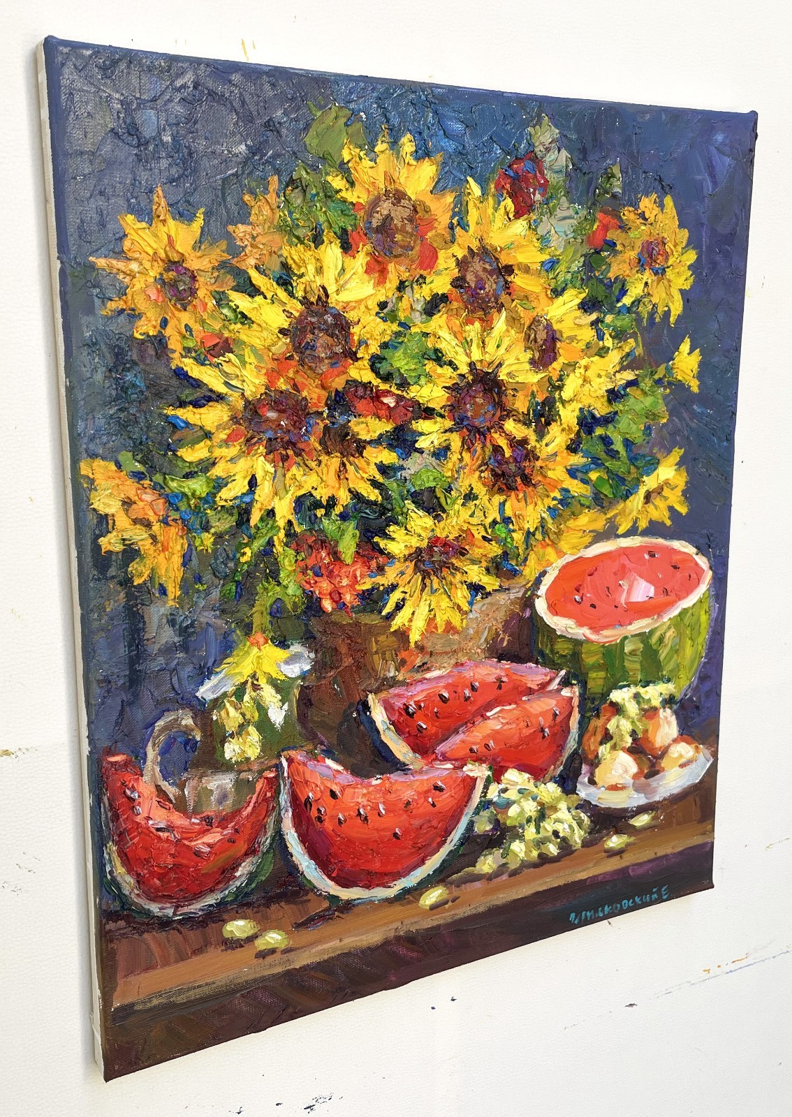 Flowers artwork painting IMPRESSIONISM Original Oil on canvas by E Chernyakovsky