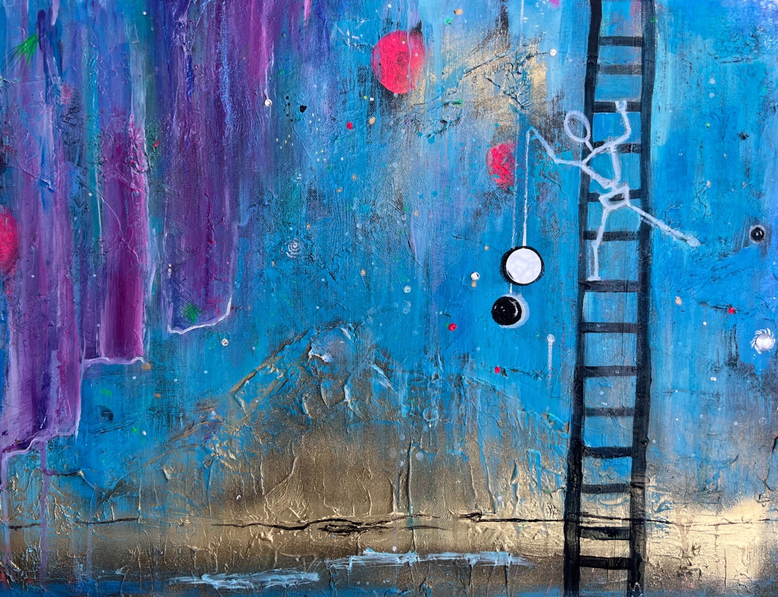 Hanging the Moon and Stars, Northern Lights, Jacobs Ladder Original Abstract