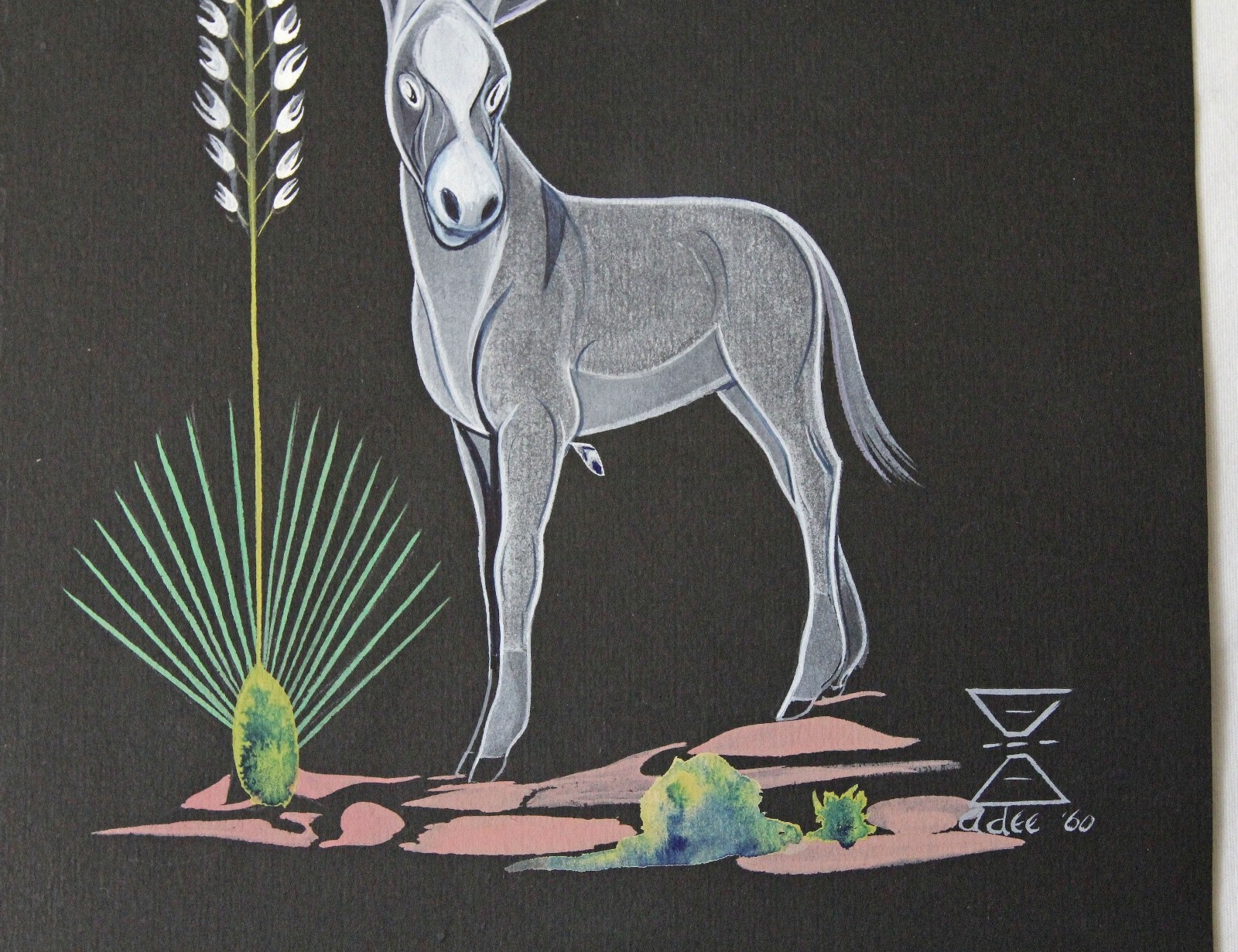 Adee Dodge 1960 Original Painting Donkey Pair Native American Navajo Vintage