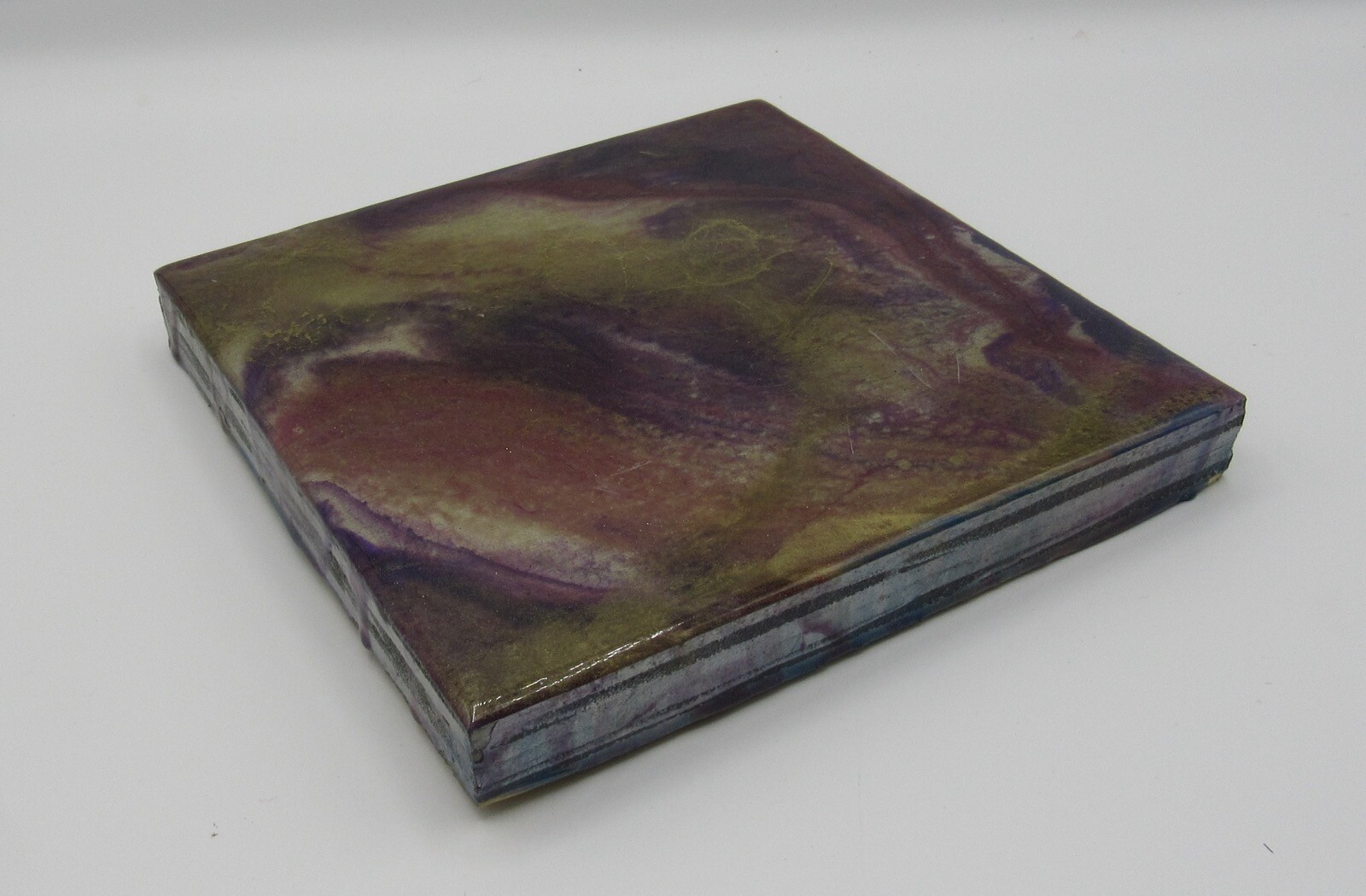 Signed Dee Dee Lantzy painting poured resin mixed media abstract pigment 6×6″