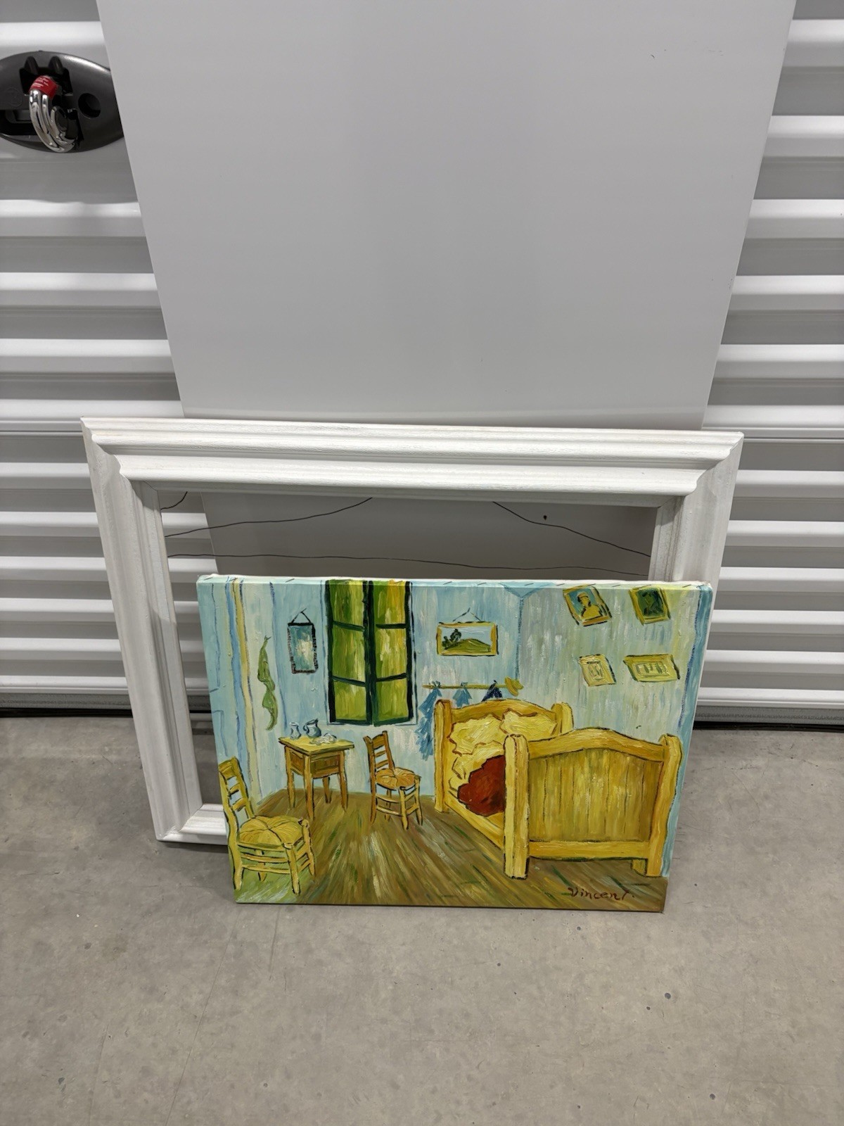 Vincent Signed Post-Impressionist Bedroom Interior Painting on Canvas