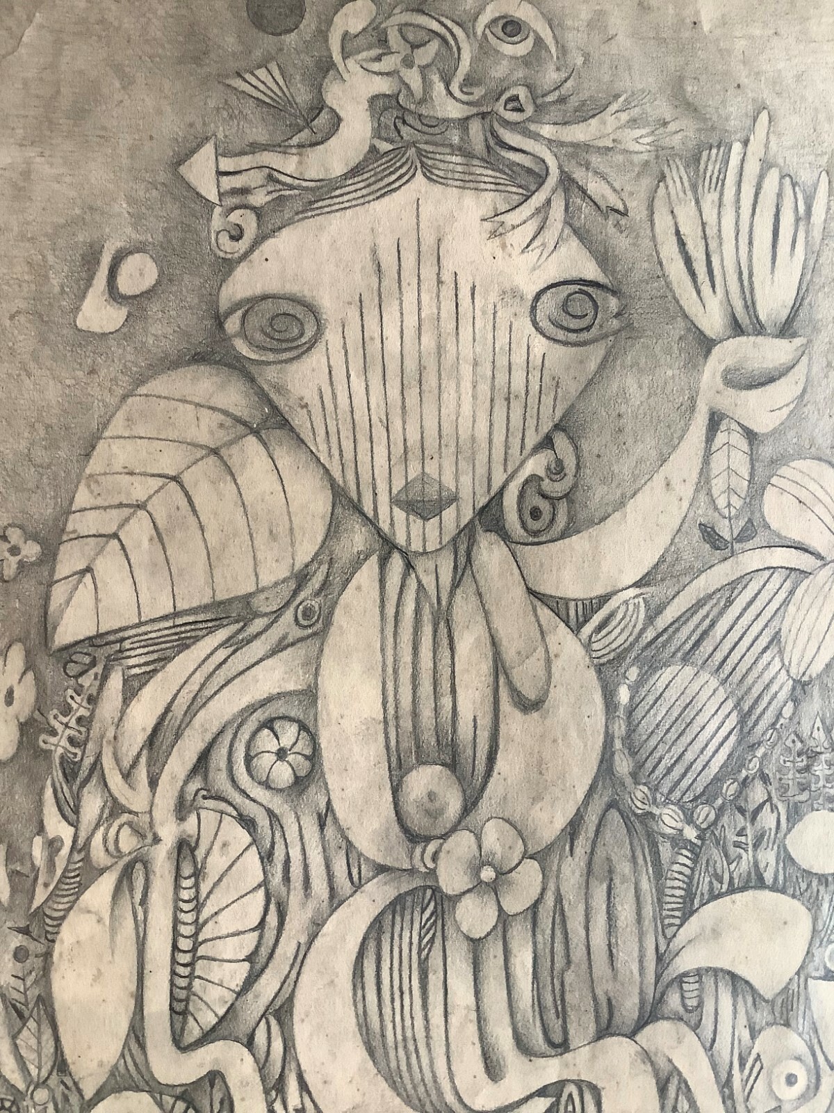 Juan David. Painting. La Novia, 1977. Graphite on cardboard. Original signed