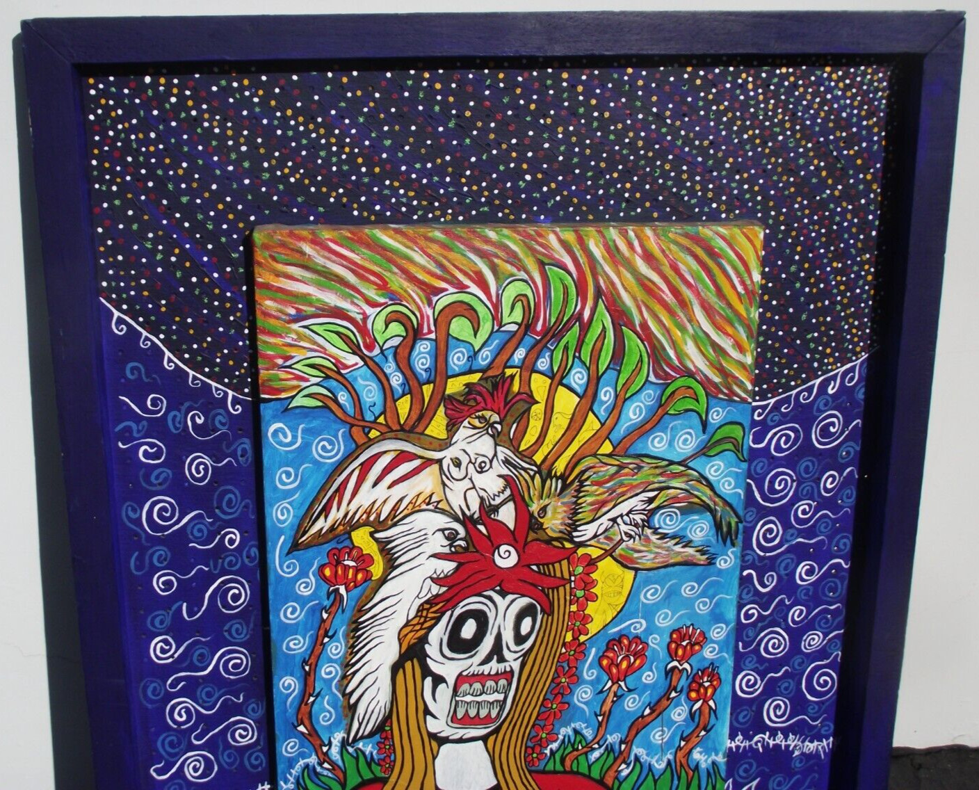 Peter E Carillo California Mexican Artist BIG Painting «Para Los Indios» 32″x38″