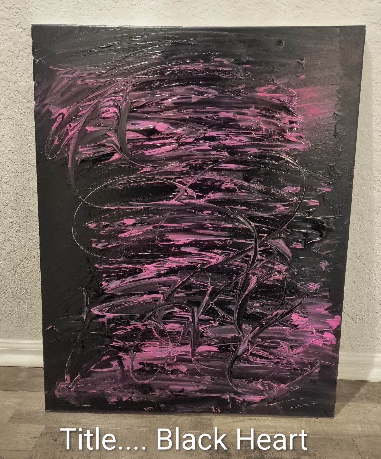 Trey Coppland, Black Heart Abstract Original Canvas Painting, 24 in Signed2026