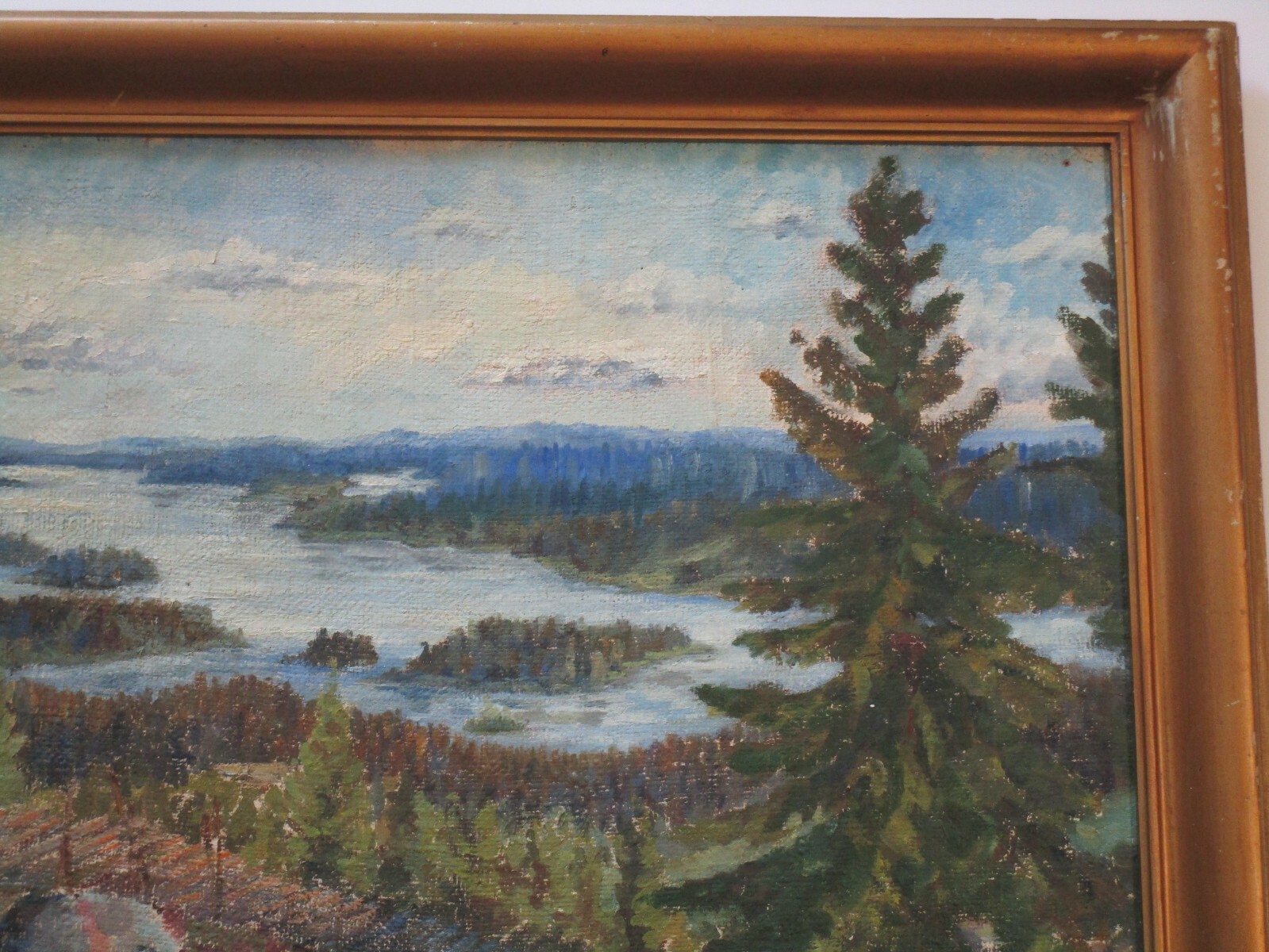 VINTAGE MOUNTAIN RANGE PAINTING IMPRESSIONISM ANTIQUE SIGNED HILL VIEW LAKE