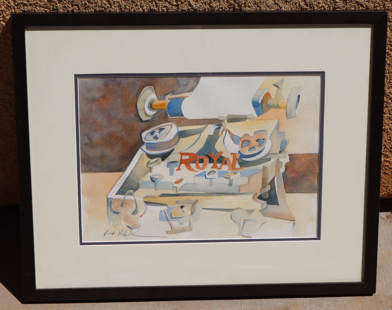 REX KOCHEL Ojai California Modernist watercolor Whimsical Royal Typewriter
