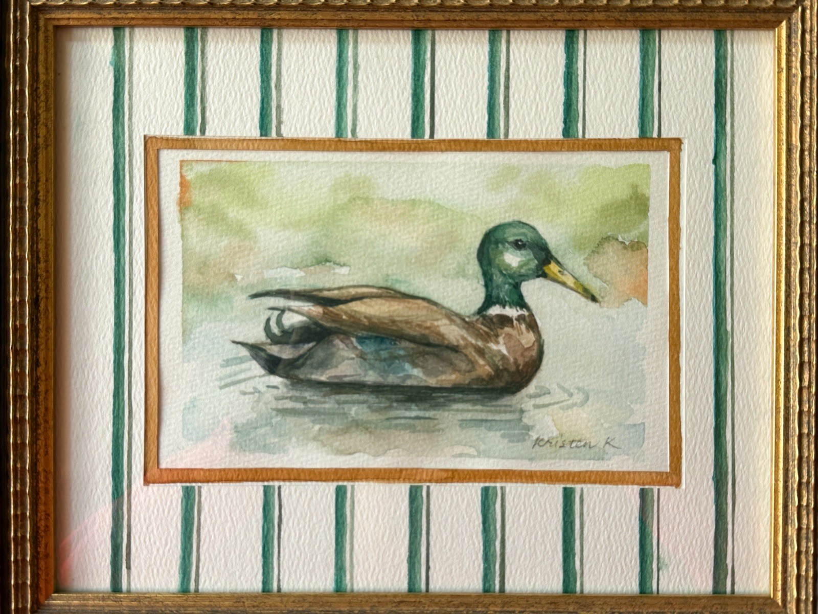 Original Framed Mallard Duck Watercolor Painting – 8″x 10″ Cottage Core