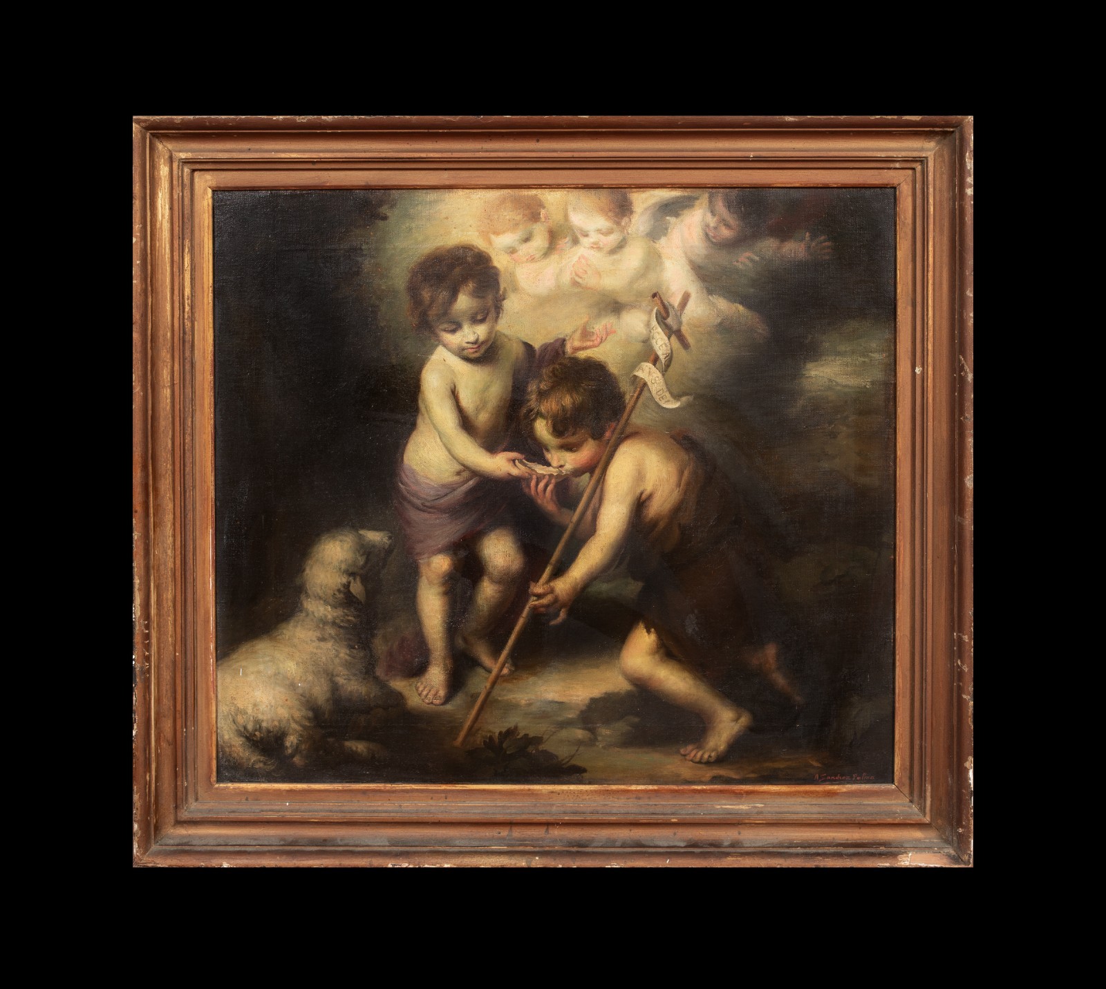 Large 18th Century Spanish School Infant Christ St John the Baptist & The Lamb