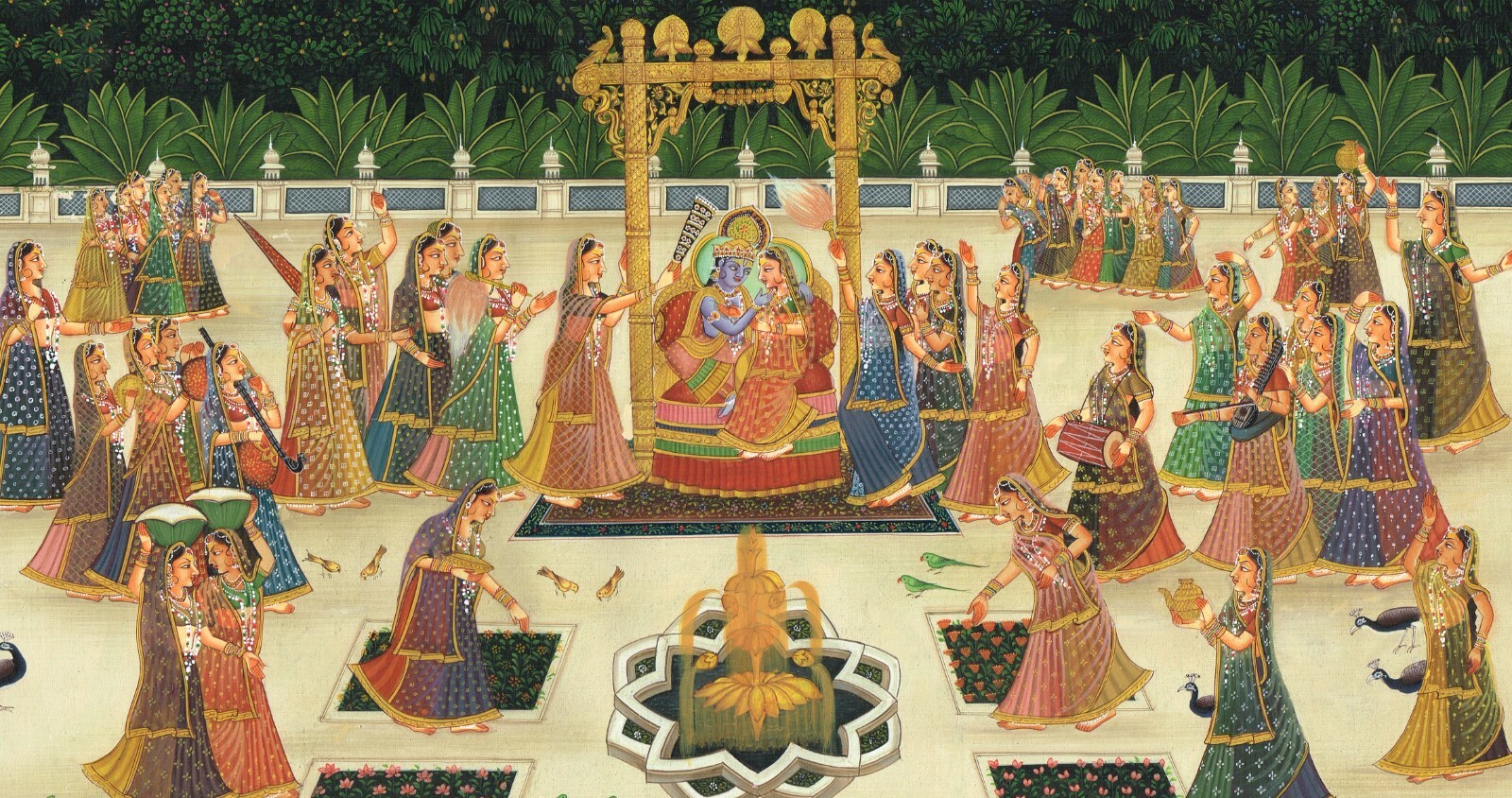 Handmade Hindu Religious Painting Of Radha Krishna Art On Silk 17.5×13.5 Inches