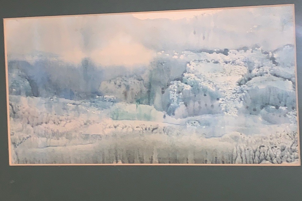 VTG Shade Of Blue Haze Watercolor Signed Esther Skeell 11.5”T 16.25”W Framed