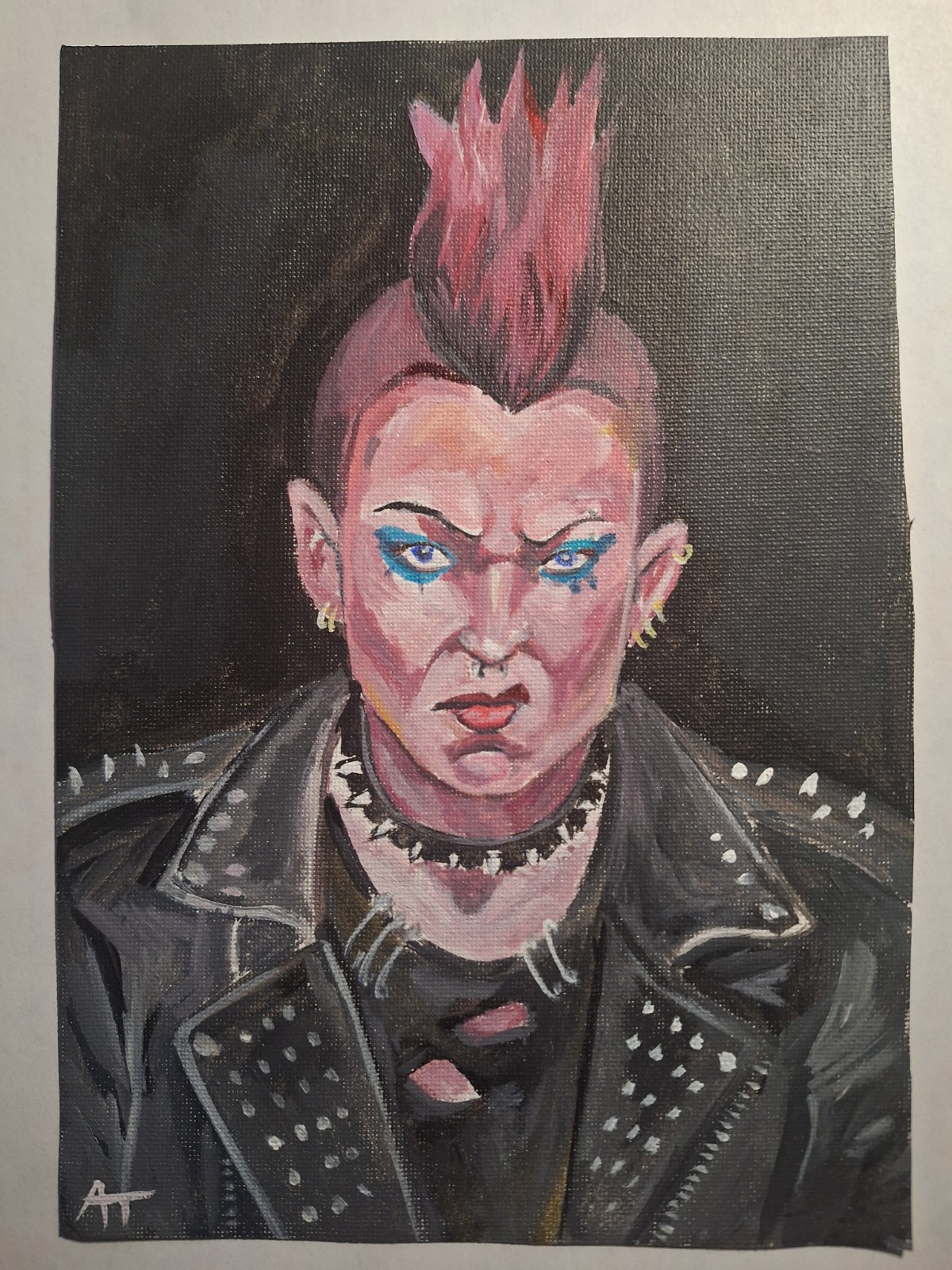 Original Signed 6×9 Punk Portrait Acrylic Painting Bold Impressionist Art
