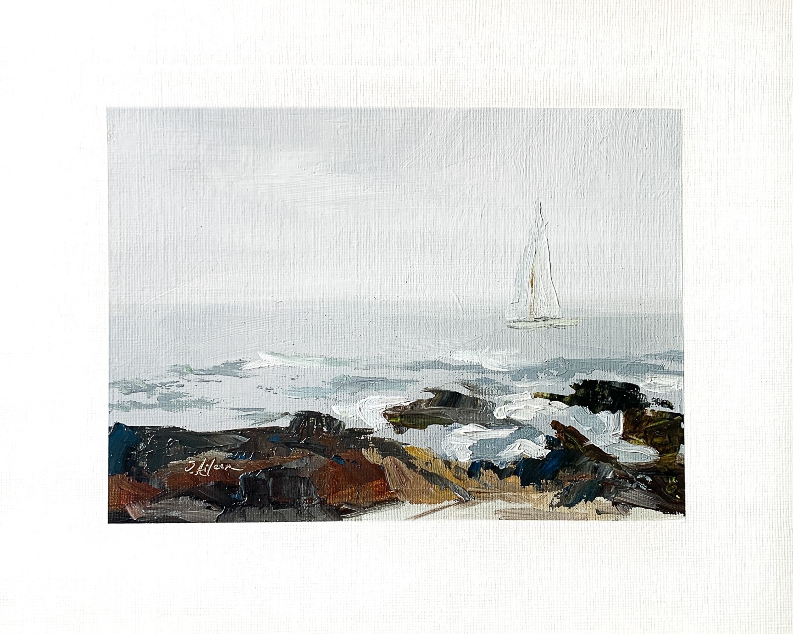 8×10 Maine Original Oil Painting Seascape Sailboat Coastal New England Signed