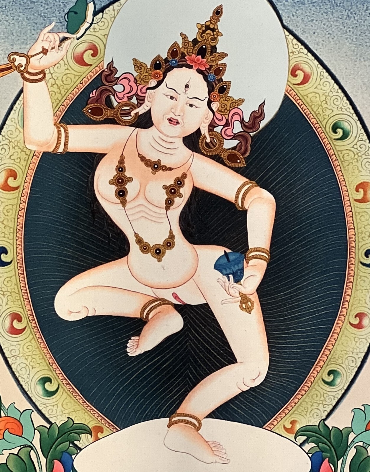MACHIG LABDRON DIGITAL/ GICLEE PRINT TIBETAN THANGKA PAINTING WITH SILK BROCADE