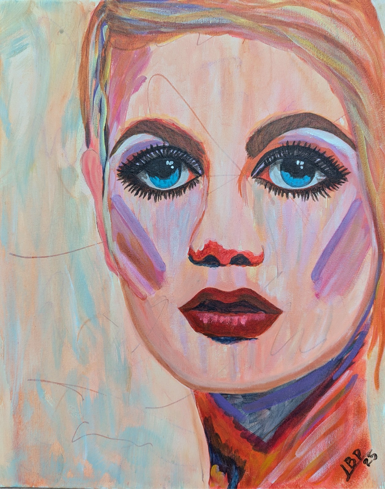 Abstract Lady Portrait 16x20x0.5 in 100% Hand Painted Portrait Acrylic On Canvas
