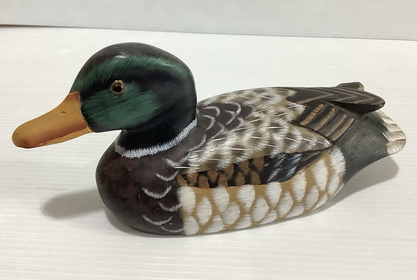 Wooden Duck Decoy Hand Painted In Vintage Style 25oz Yellow Bill Folk Art