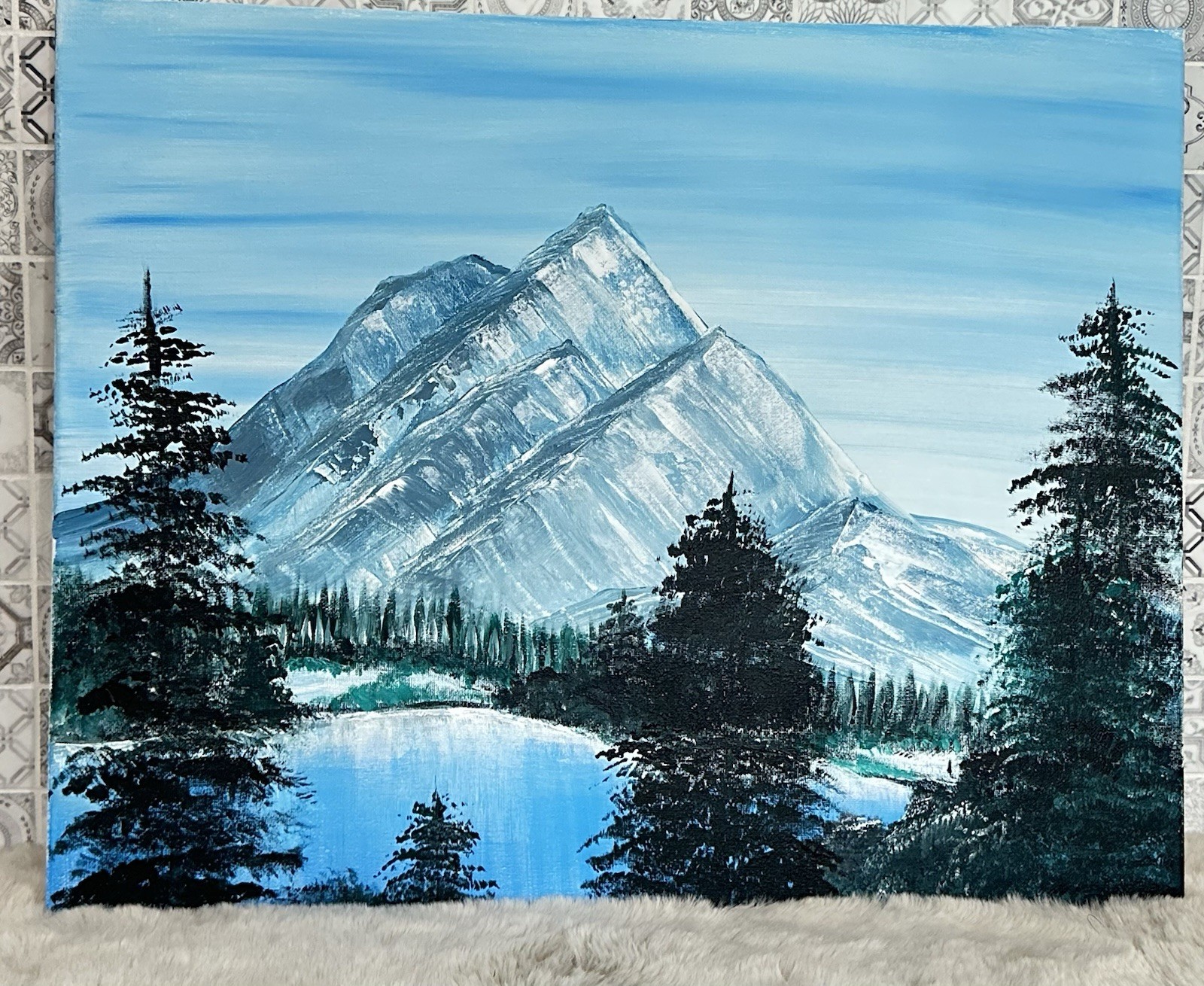 Acrylic Canvas Painting Mountain Winter Forest 20×16 Inch