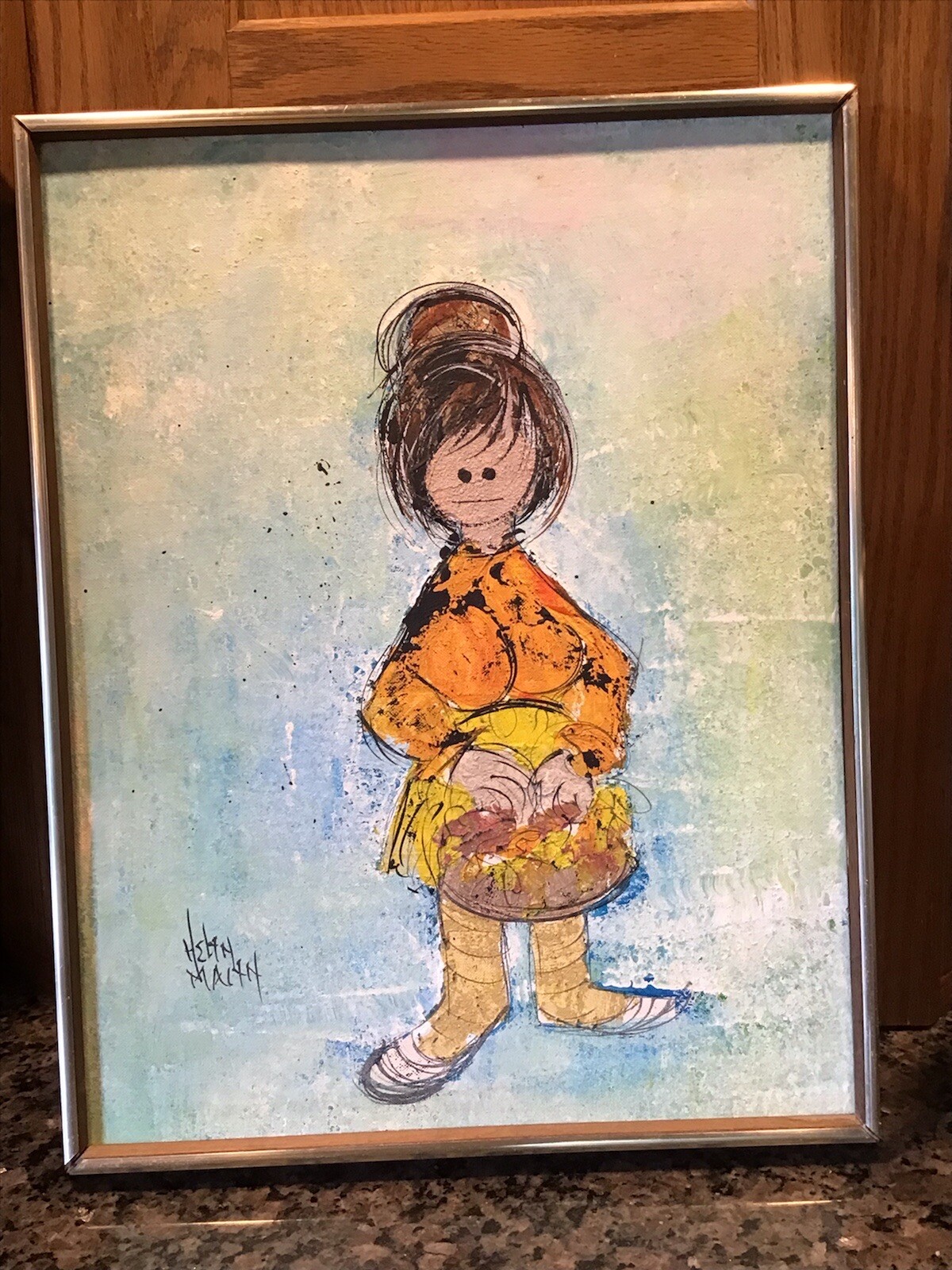 Mid Century Modern 1960’s Helyn Mann NYC Original Oil Painting 19” LADY SHOPPING