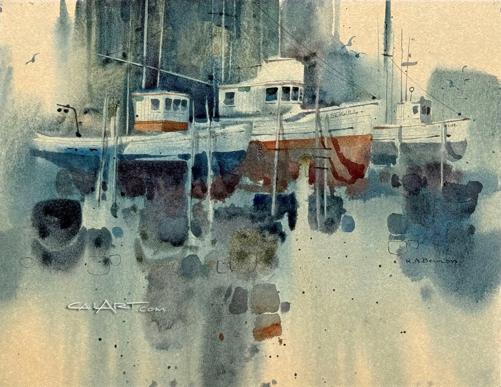 1960s DRY DOCKED BOATS Painting by CaLiFoRnia – Seattle Artist RITCHIE BENSON