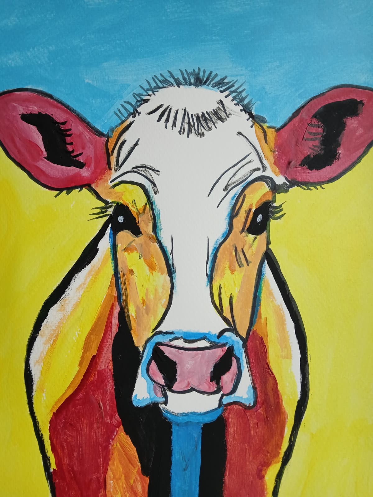 Impressionism 11 x 14 Classic Cow Face One of a Kind Street Art Playful Painting