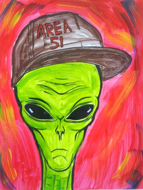 Original SCI-FI EXTRA-TERRESTRIAL GREEN ALIEN AREA 51 Abstract Acrylic Painting