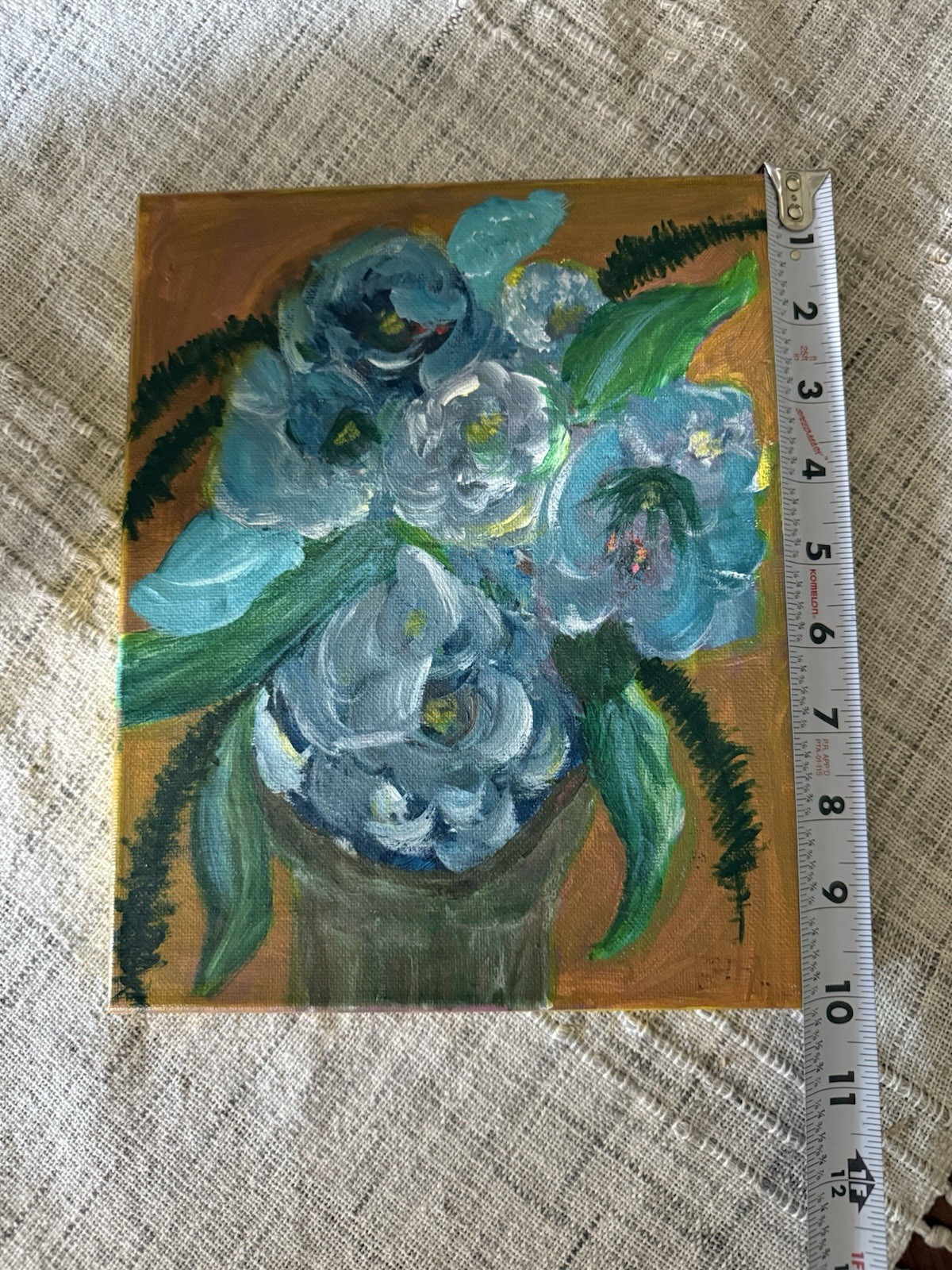 Original Floral Painting On stretched Canvas In Shades Of Blue 8” X 10”