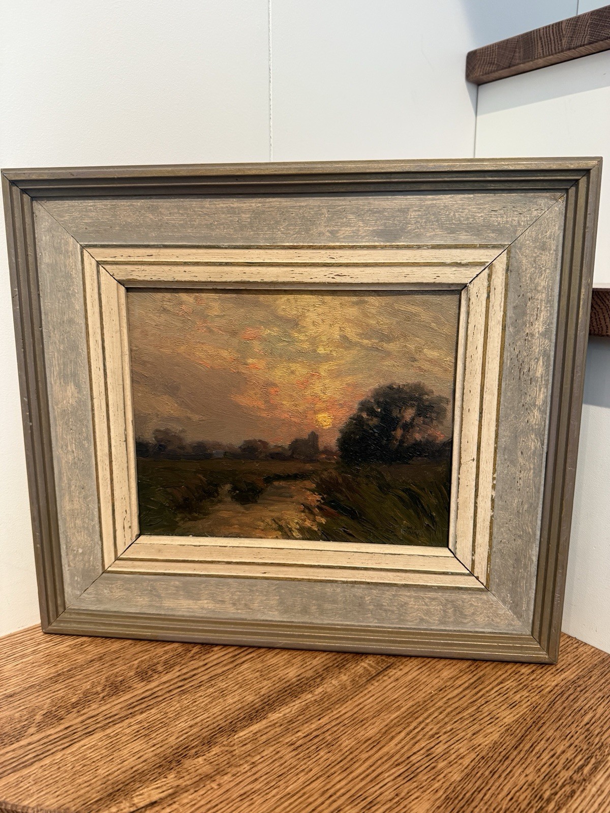 William J. Kaula -Sunset In Autumn-Oil painting-Framed