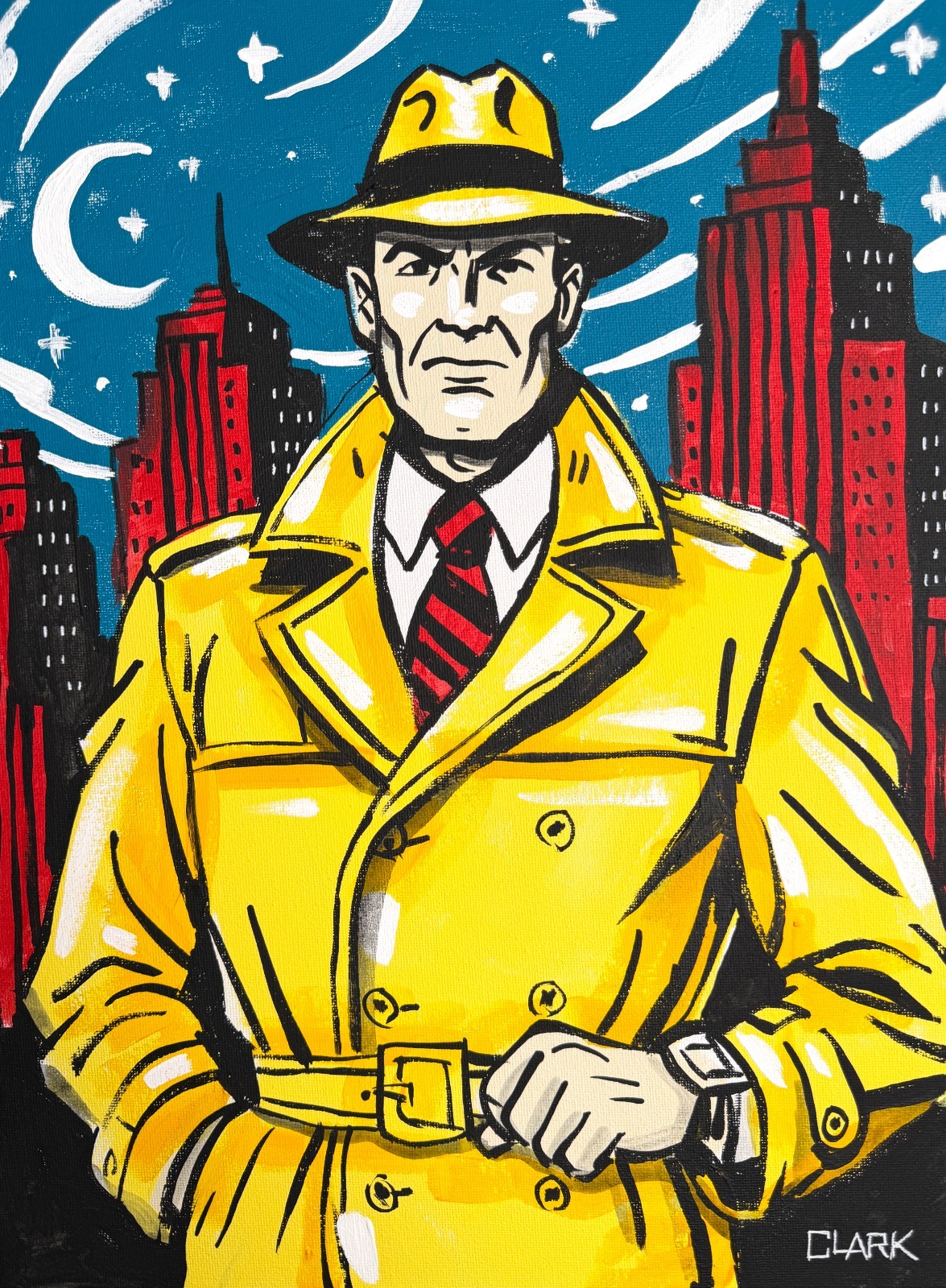 Vintage Dick Tracy Pop Art Acrylic Painting – 16×12″ Stretched Canvas