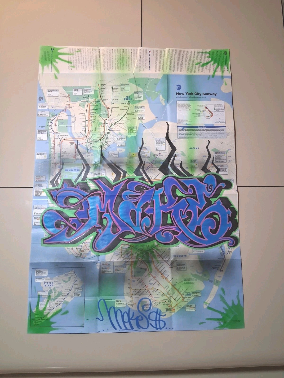 Original New york Subway Graffiti Map Art – 23 x 34 Inches – MAKE$