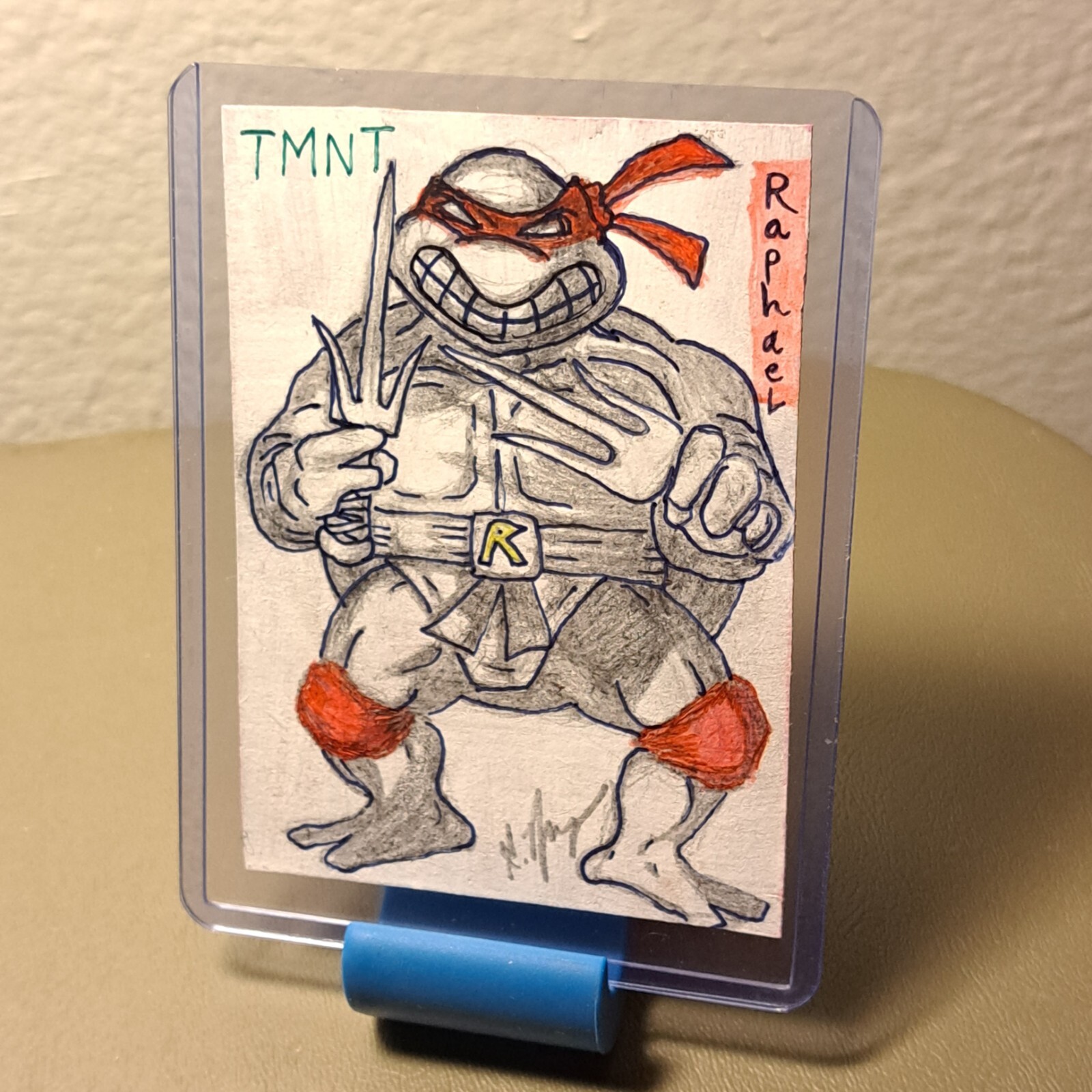 aceo original artcard Pencil acrylics inks «Tmnt Raphael» (OOAK) ATC 1/1 signed