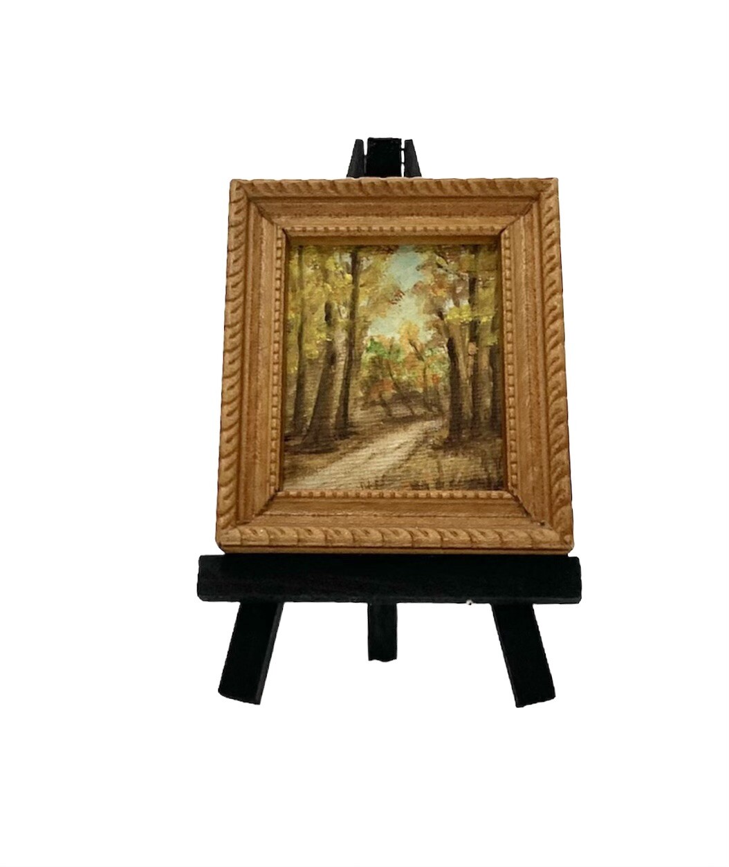 Painting Path in the Forest Miniature Oil Illustration Landscape on Easel Stand