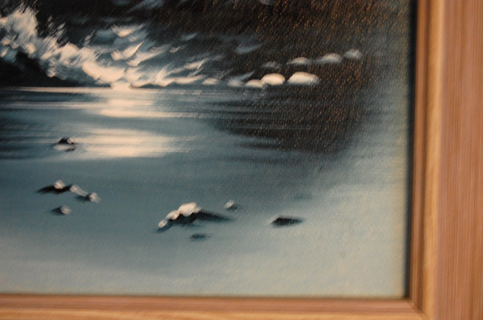 VTG 70’S FRAMED ORIGINAL OIL FOAMY WAVES & SEAGULLS NIGHT SEASCAPE ARTIST HOOPER