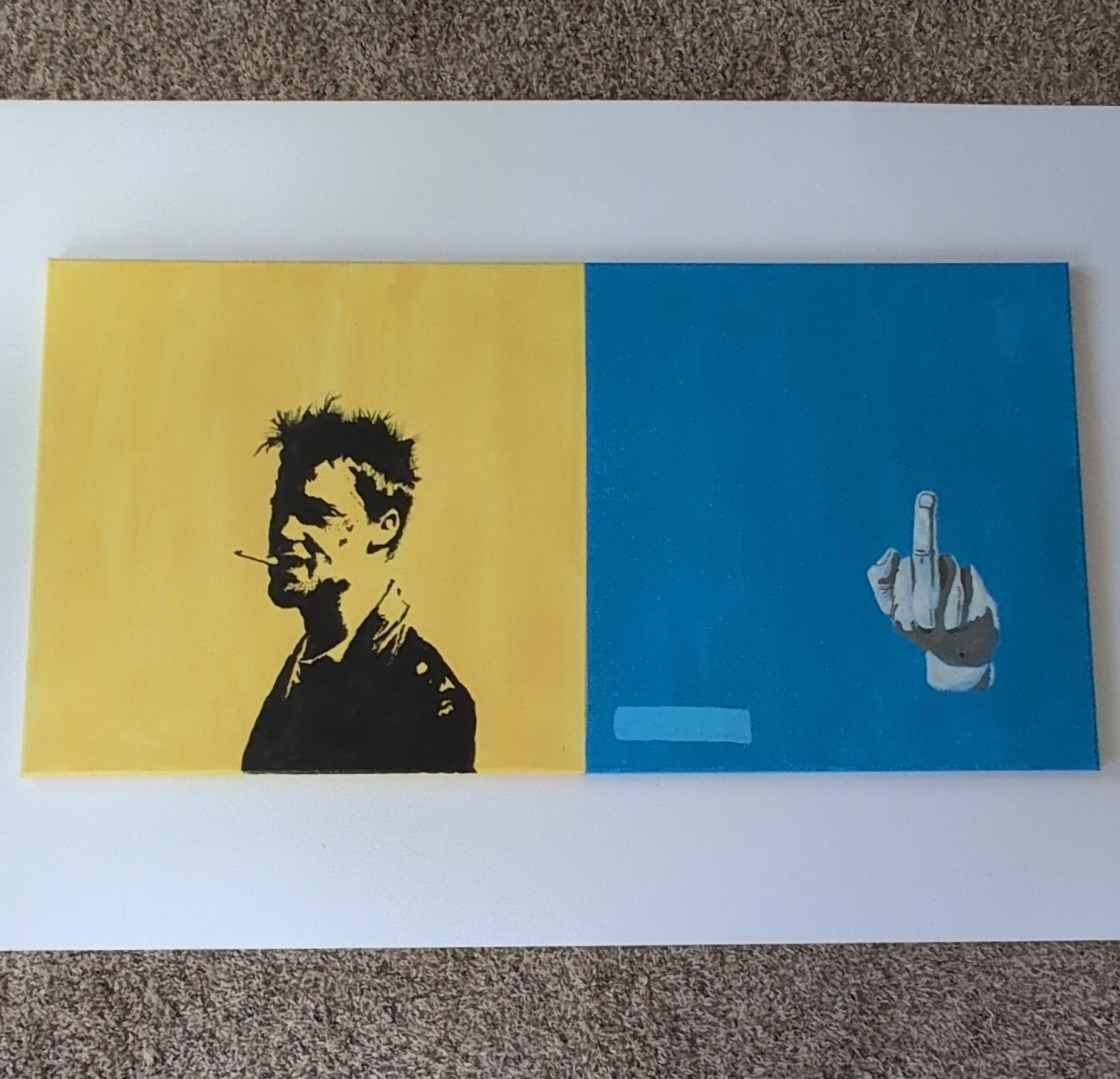 Signed Original Contemporary Pop Art Canvas Diptych Painting Portrait & Hand