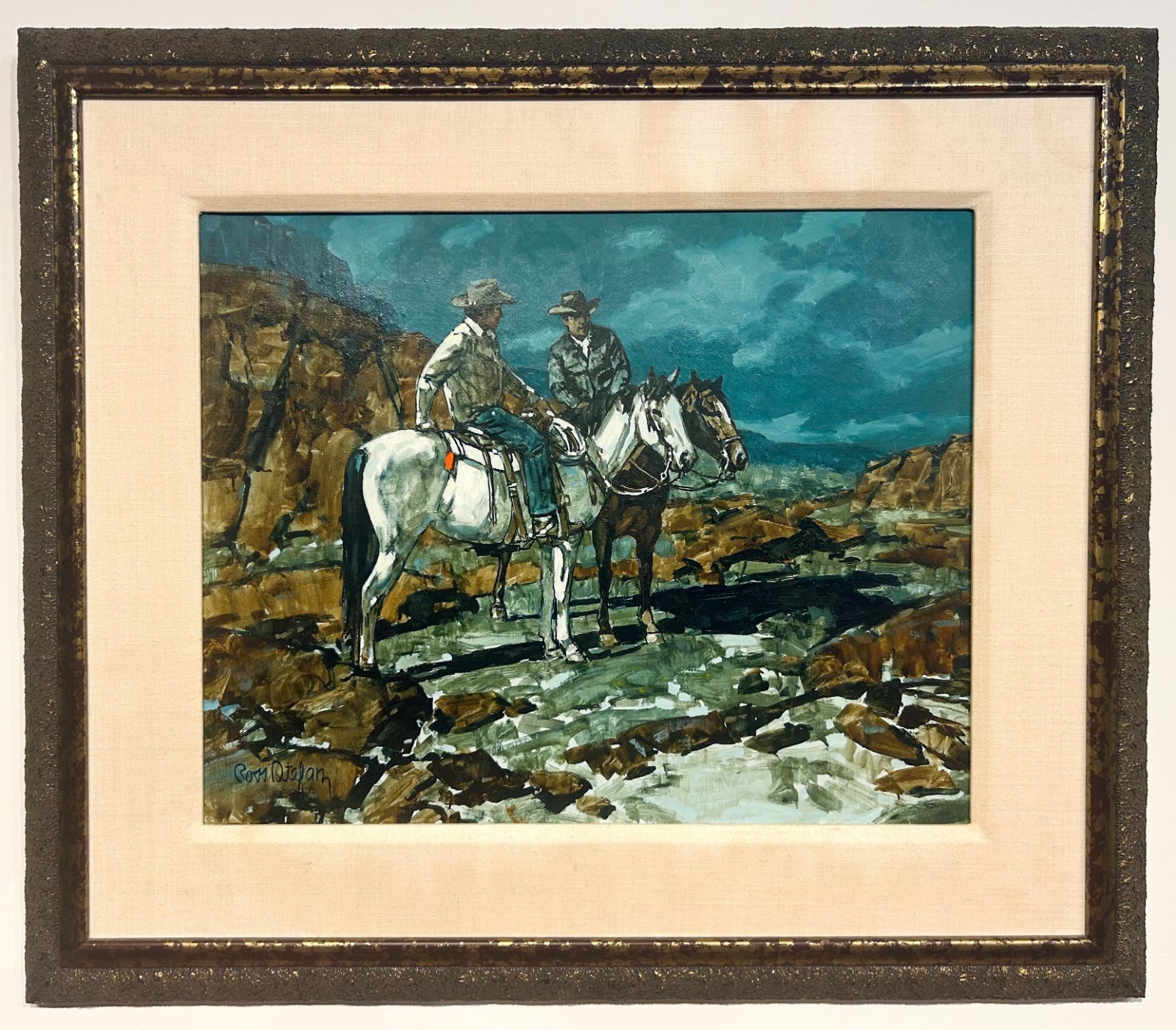 Original Ross Stefan Oil on Canvas «Night Herders» Western Cowboys Painting