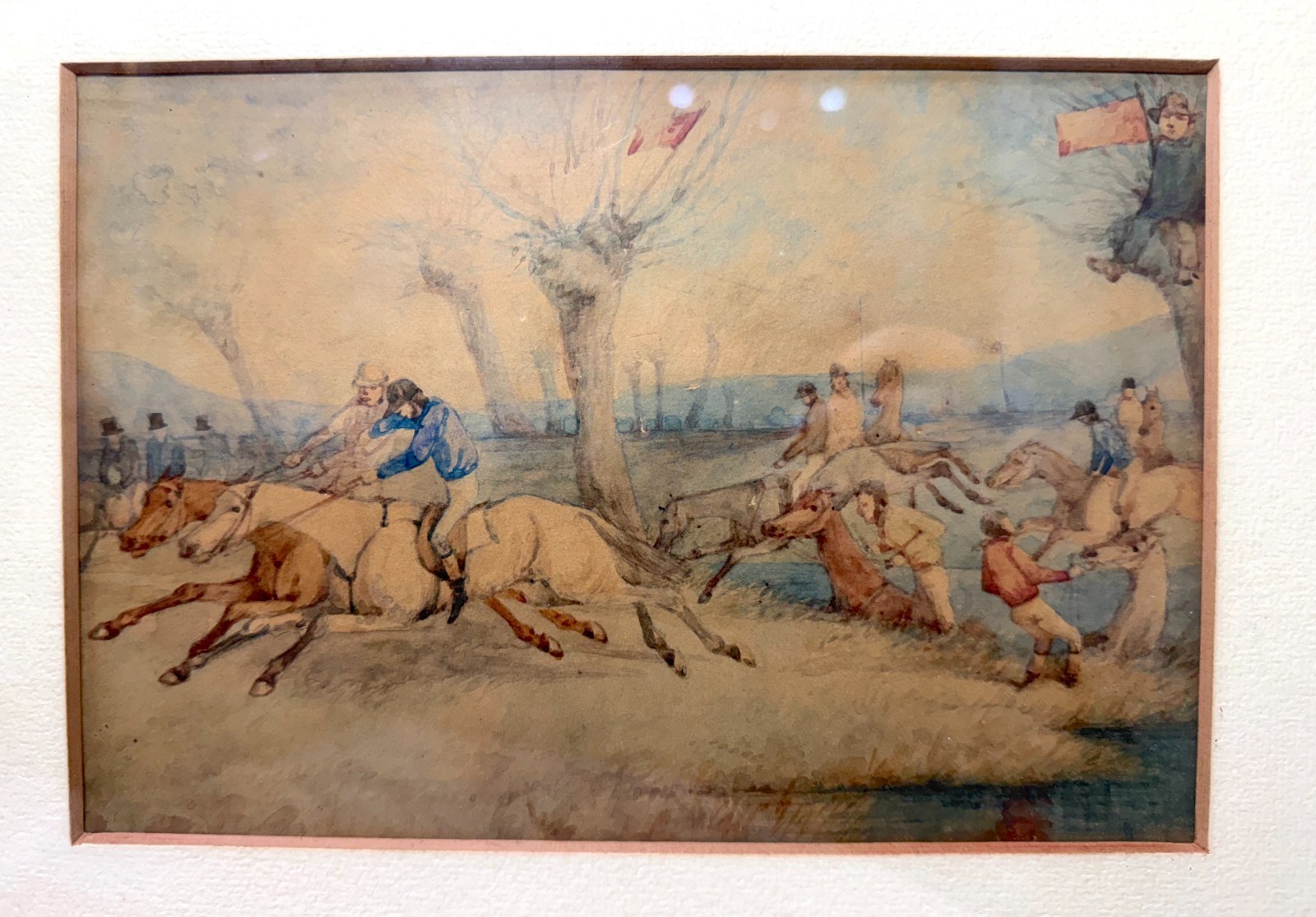 Antique 19th century Henry Alken men on horseback jockey watercolor painting art