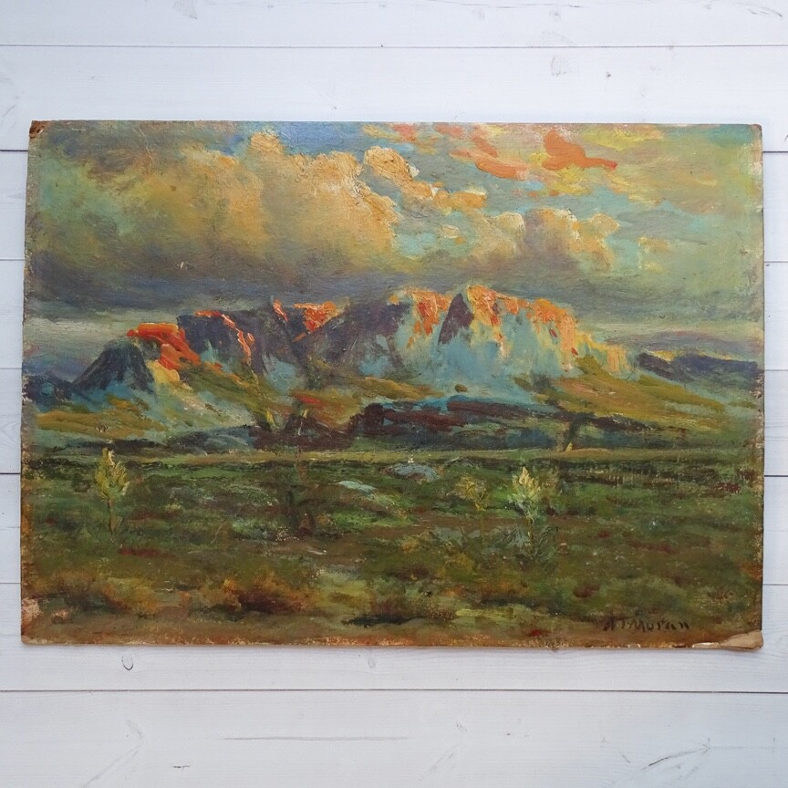 Antique American Southwest Impressionism Oil Painting Mountains A.T. Moran 14×10