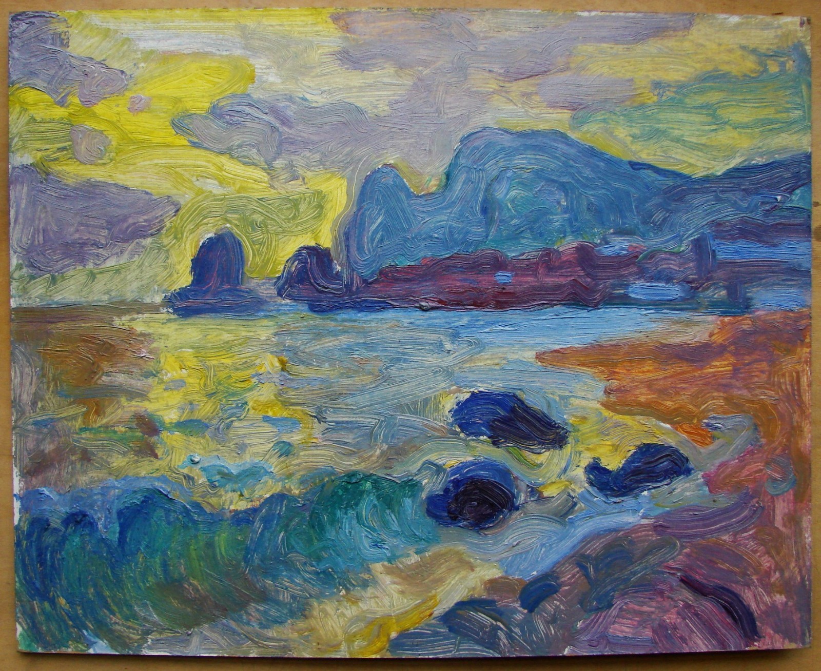 Ukrainian Soviet USSR Oil Painting seascape modernism fauvism sunrise cliffs