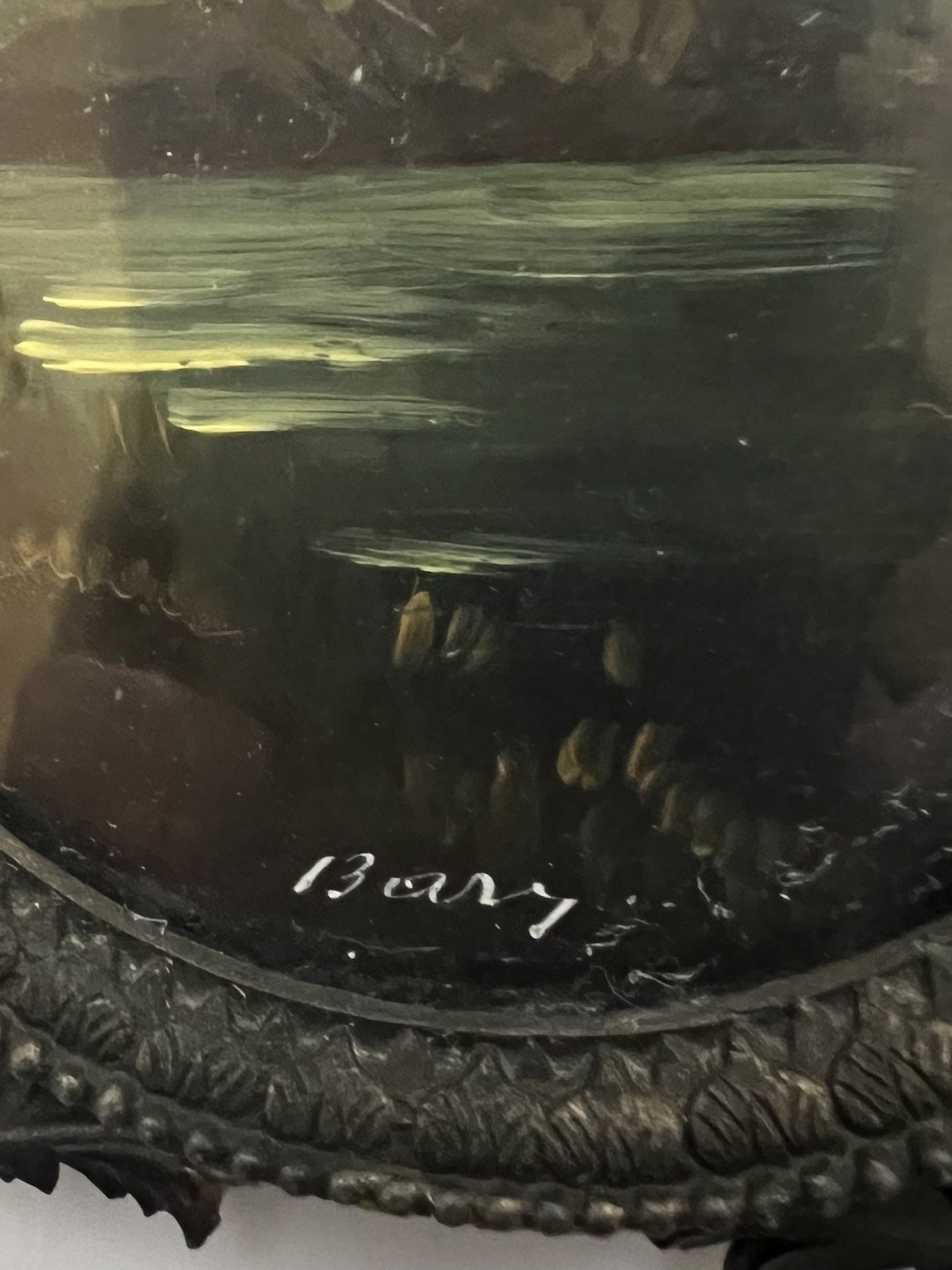 Antique Small Italian Painting With Brass Filigree Oval Frame 5.5″x 4″