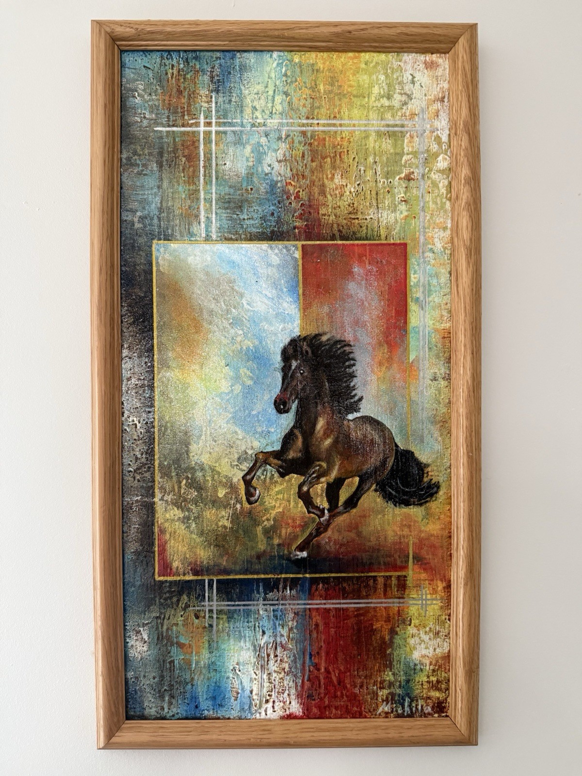 Horse Abstract Acrylic Painting Framed Canvas Medium Size Animals Art