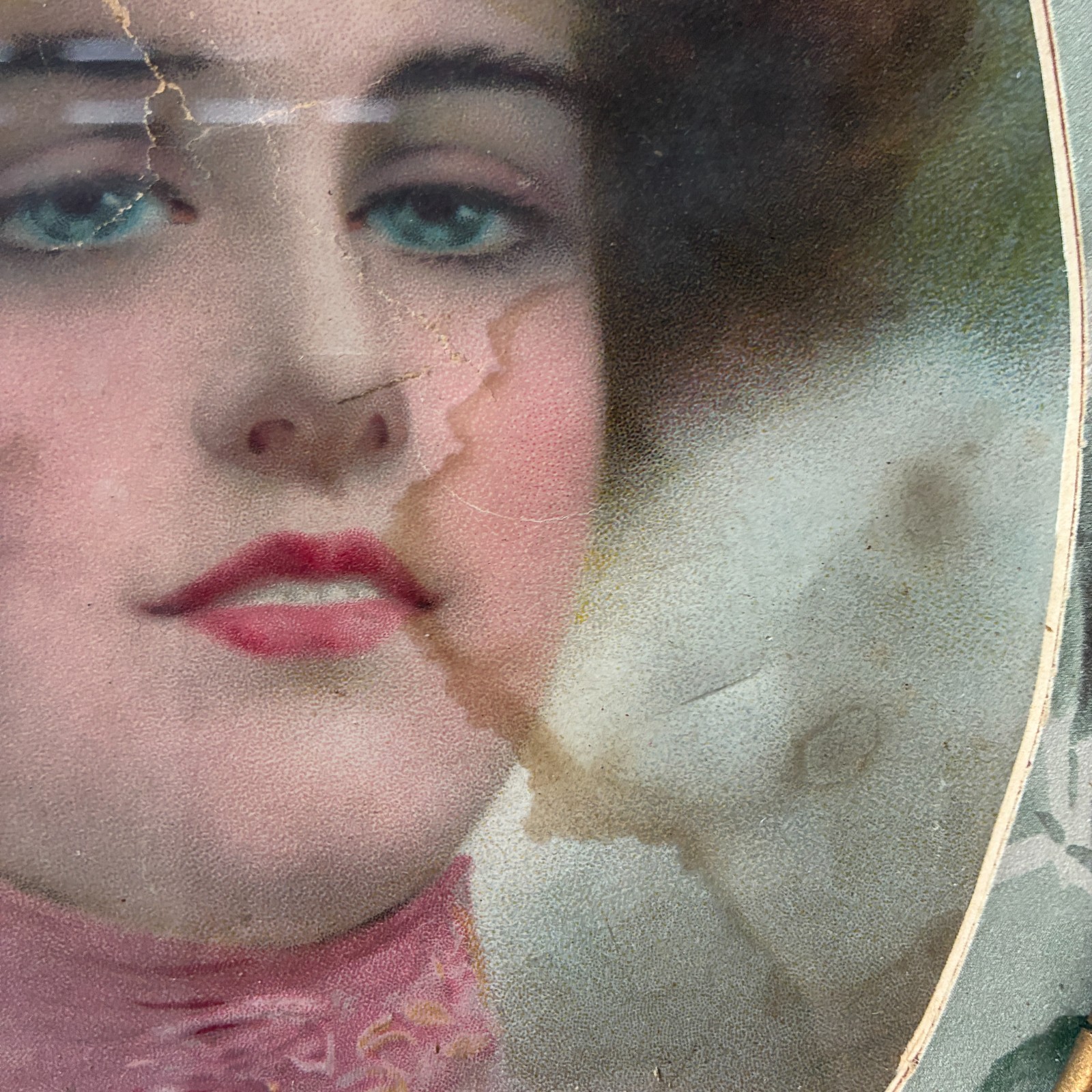 Antique Victorian Oval Woman Portrait Print Ornate Frame Gold Painted Wood Litho