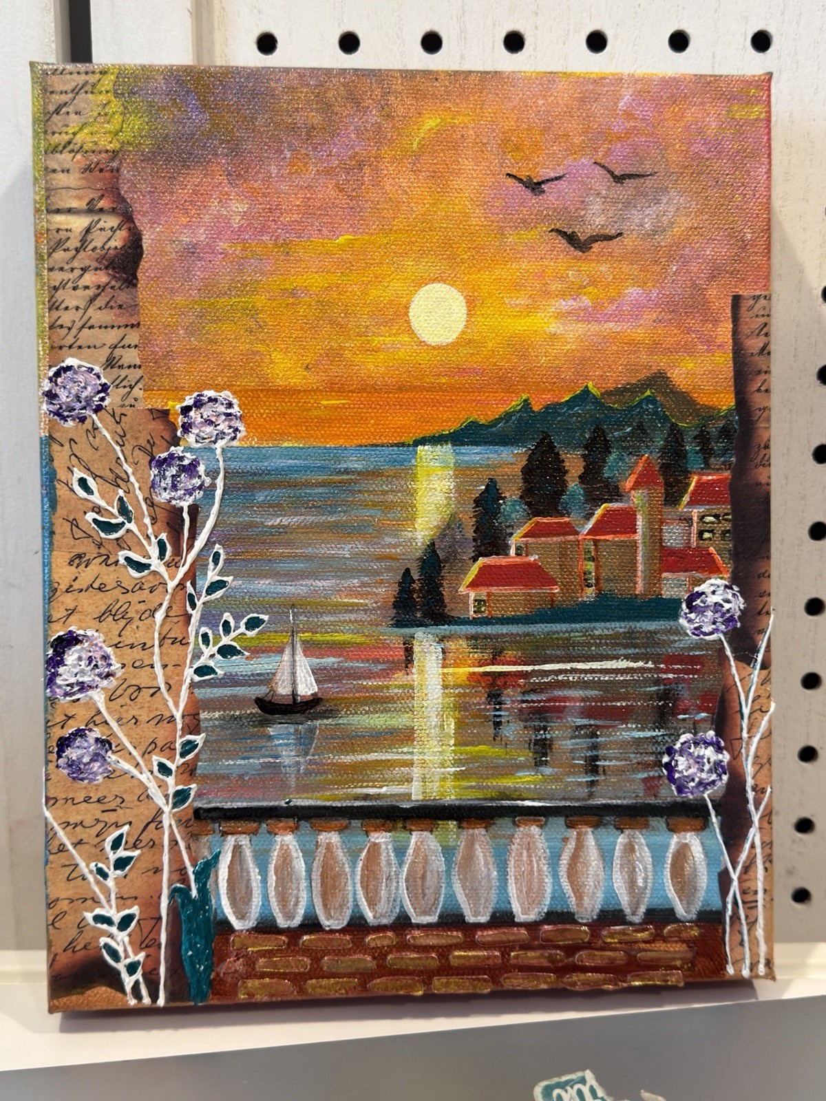 original mixed media painting art With Vintage Look