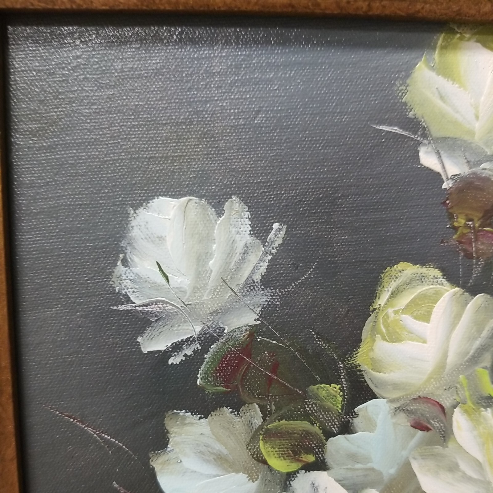Still Life Oil Painting White Roses Bouquet Flowers In Vase Framed Canvas Signed