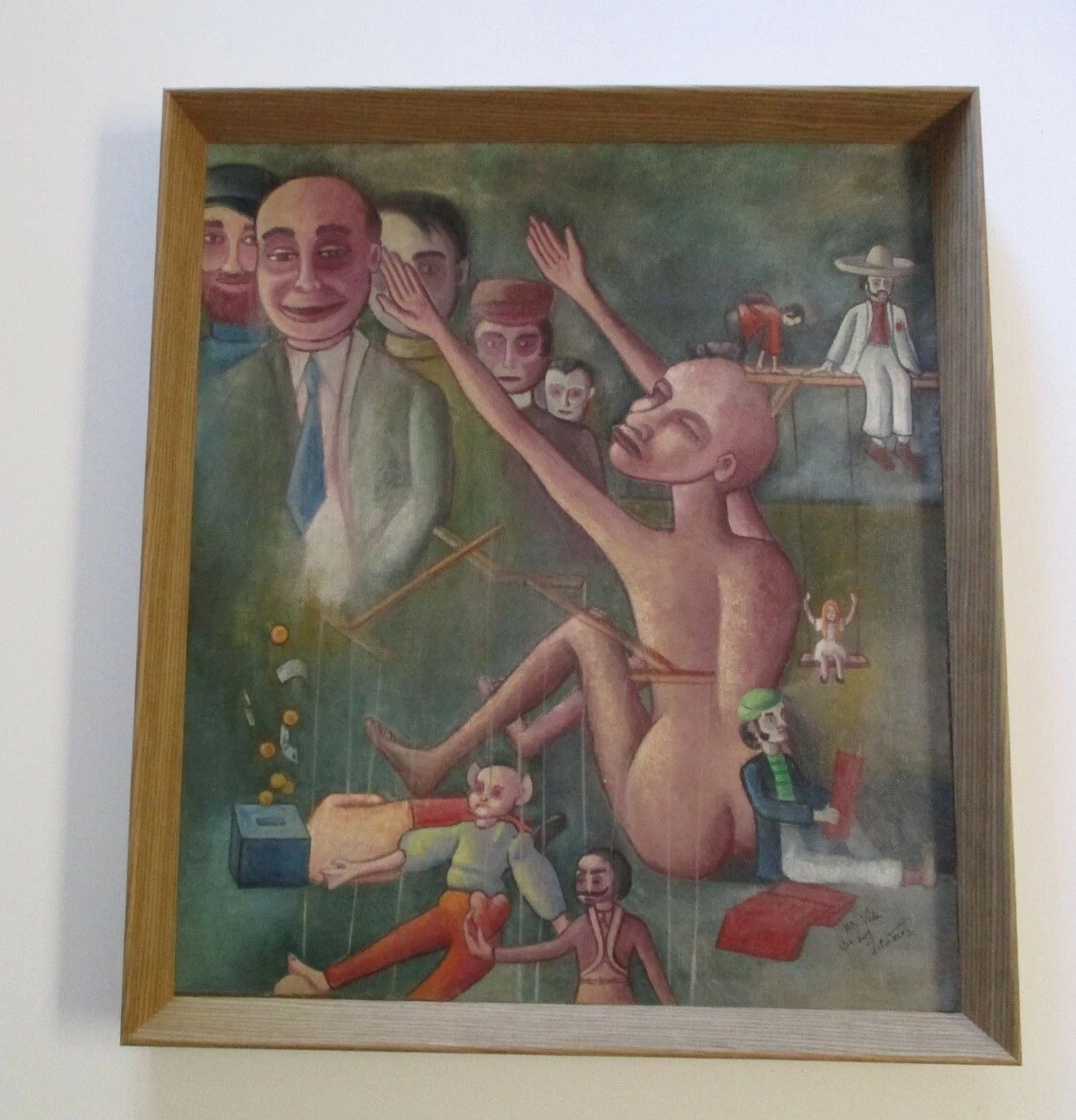ANTIQUE WPA STYLE OIL PAINTING PUPPET SURREALISM EXPRESSIONISM MEXICAN Modernist