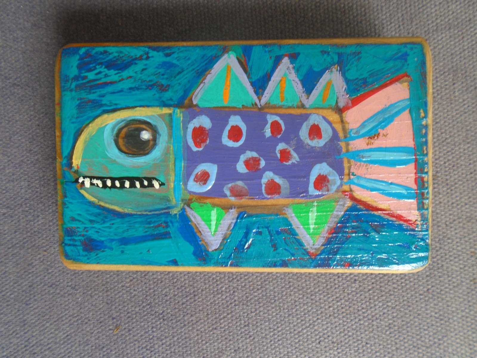 Eclectic Original Terrell Powell Fish Painting Art Wood Nautical Decor Primitive