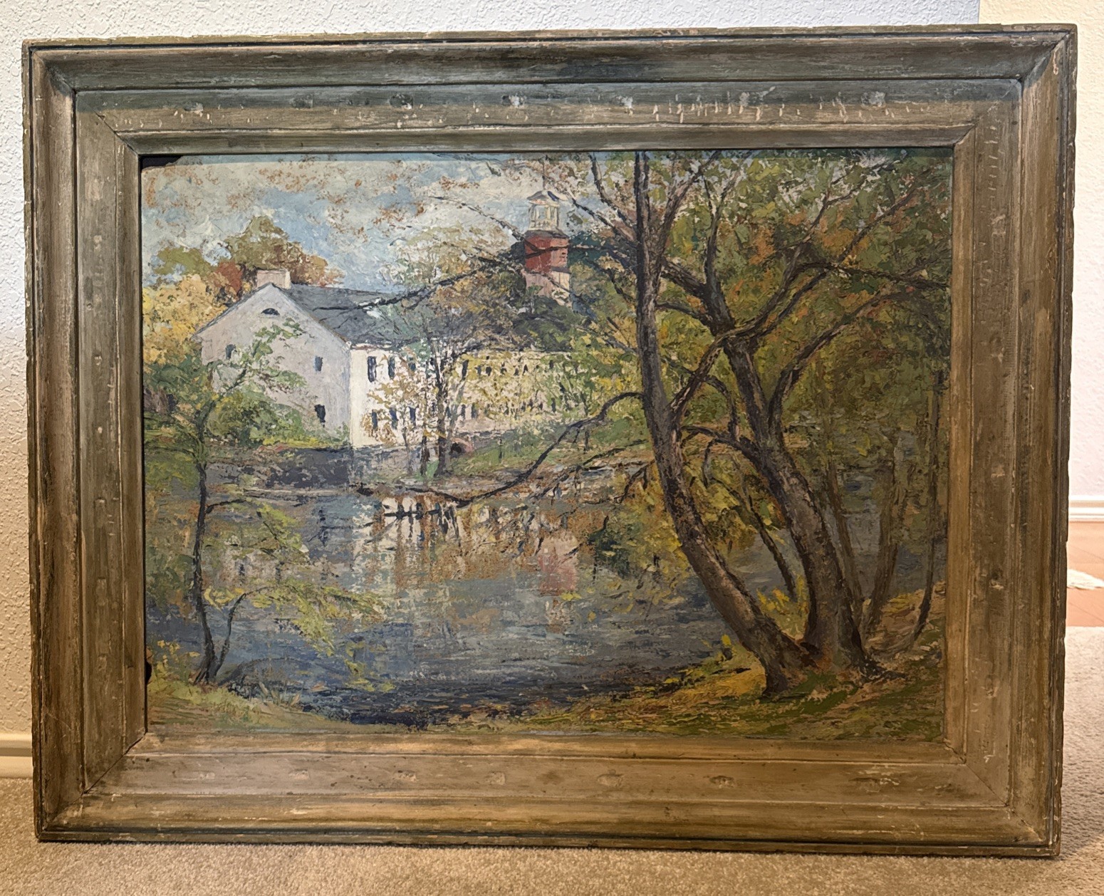 Vintage Impressionist Oil Painting Historic Northeast Water Mill Signed Framed