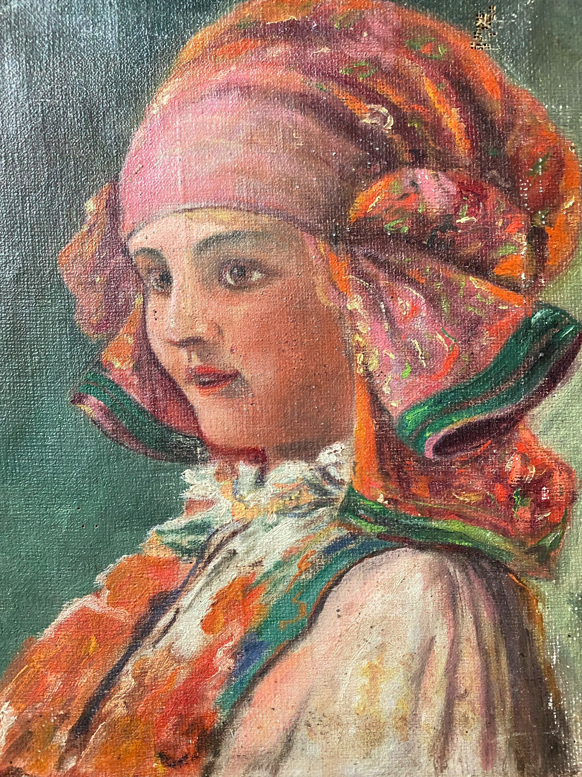 Oil painting around 1880 girl in costume portrait young lady Italy ? Austria?