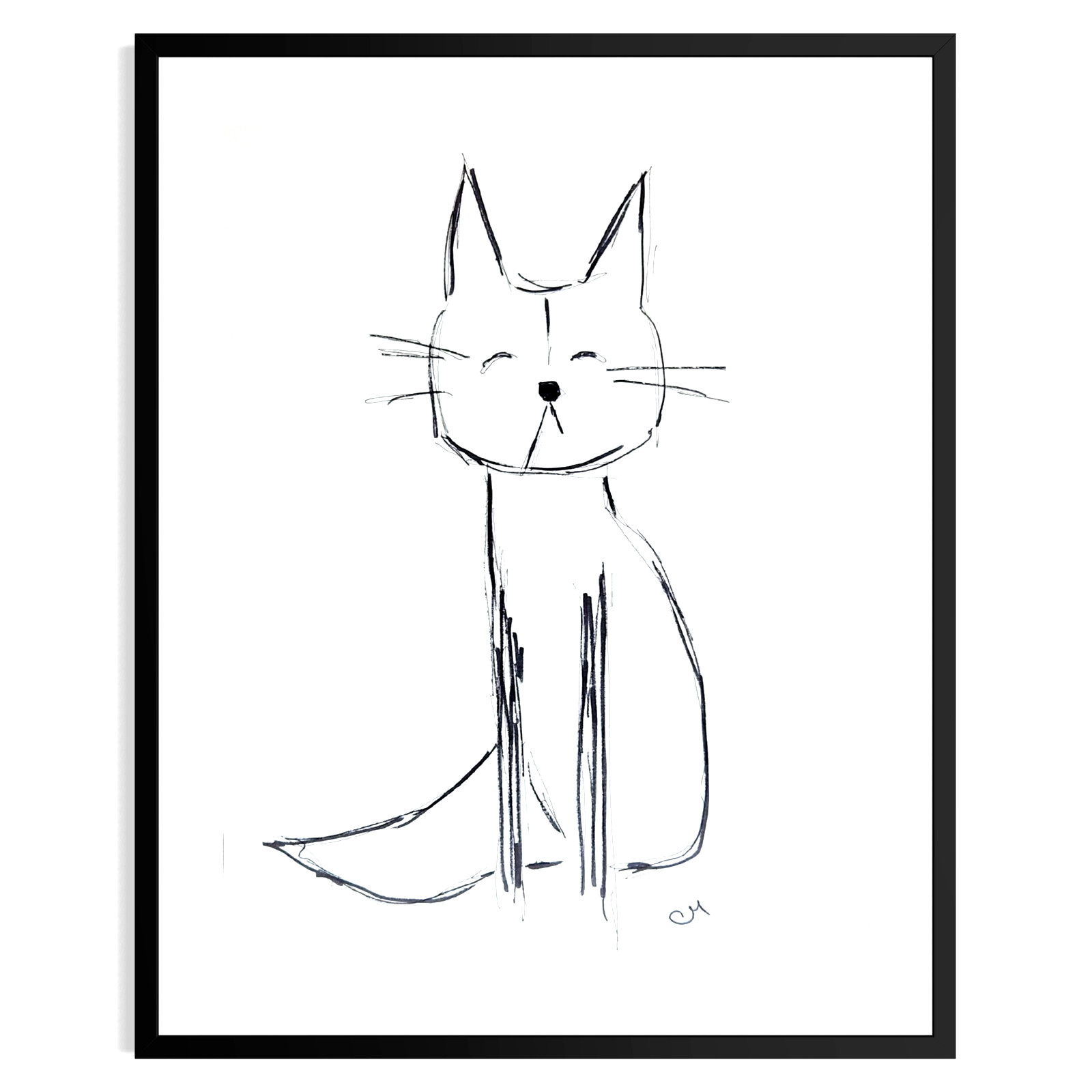 Original Abstract Cat Art Expressionism 9X12 Modern Handmade Signed