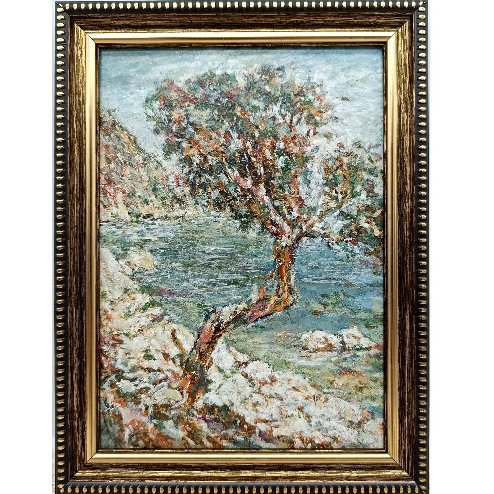 Coastal Tree Original Oil Painting 5×7 Framed Signed Seascape Landscape Wall Art
