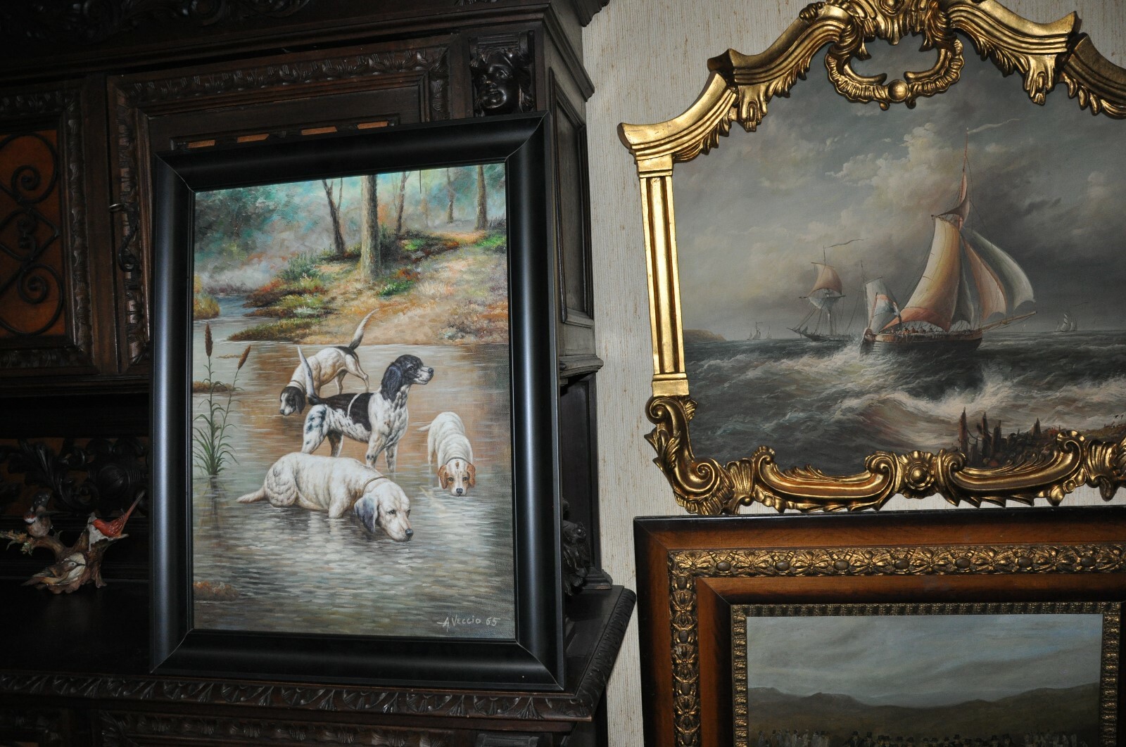 Lovely large multiple Retriever Dogs oil Painting