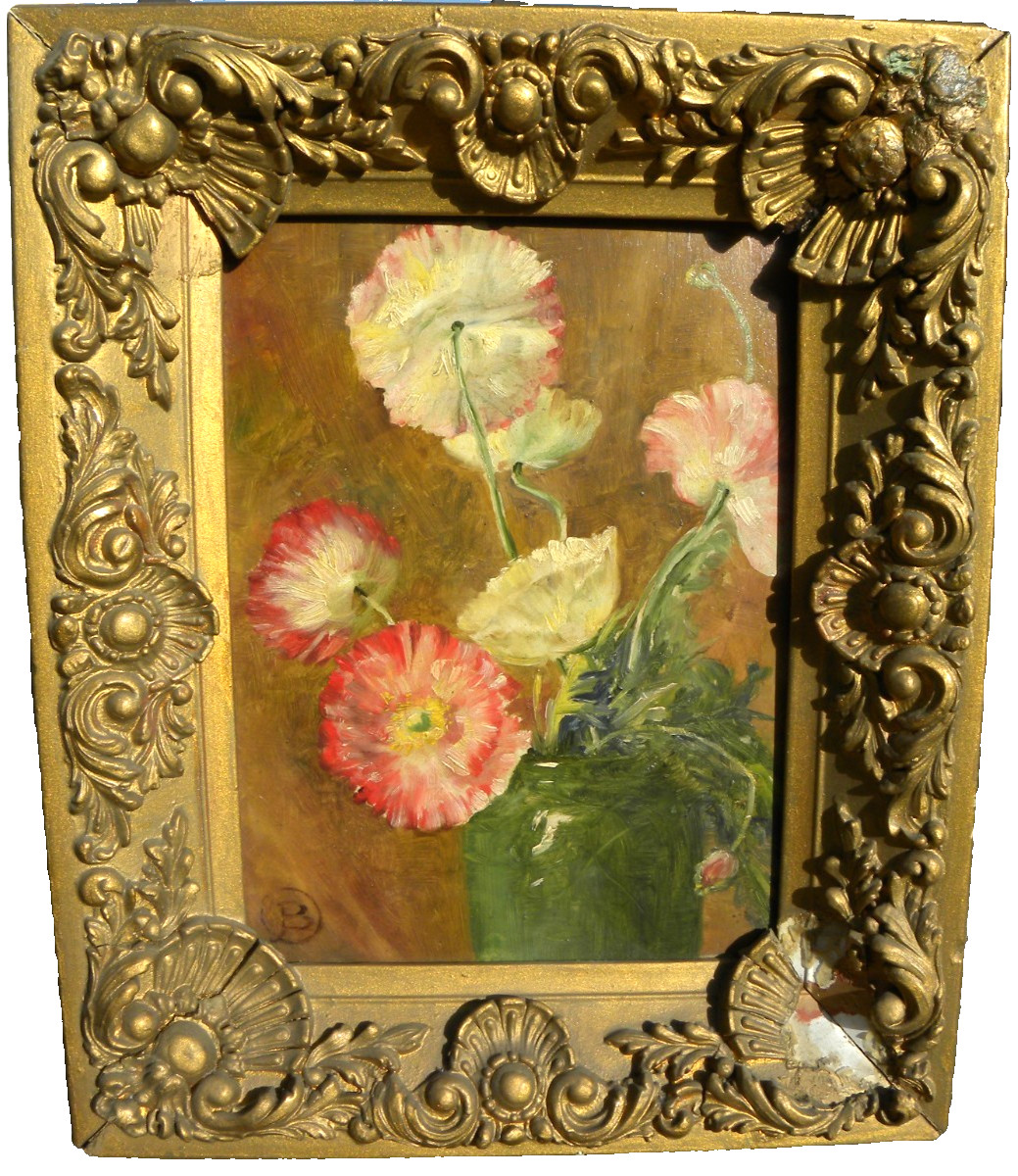 Fine old floral still life painting signed with mystery monogram