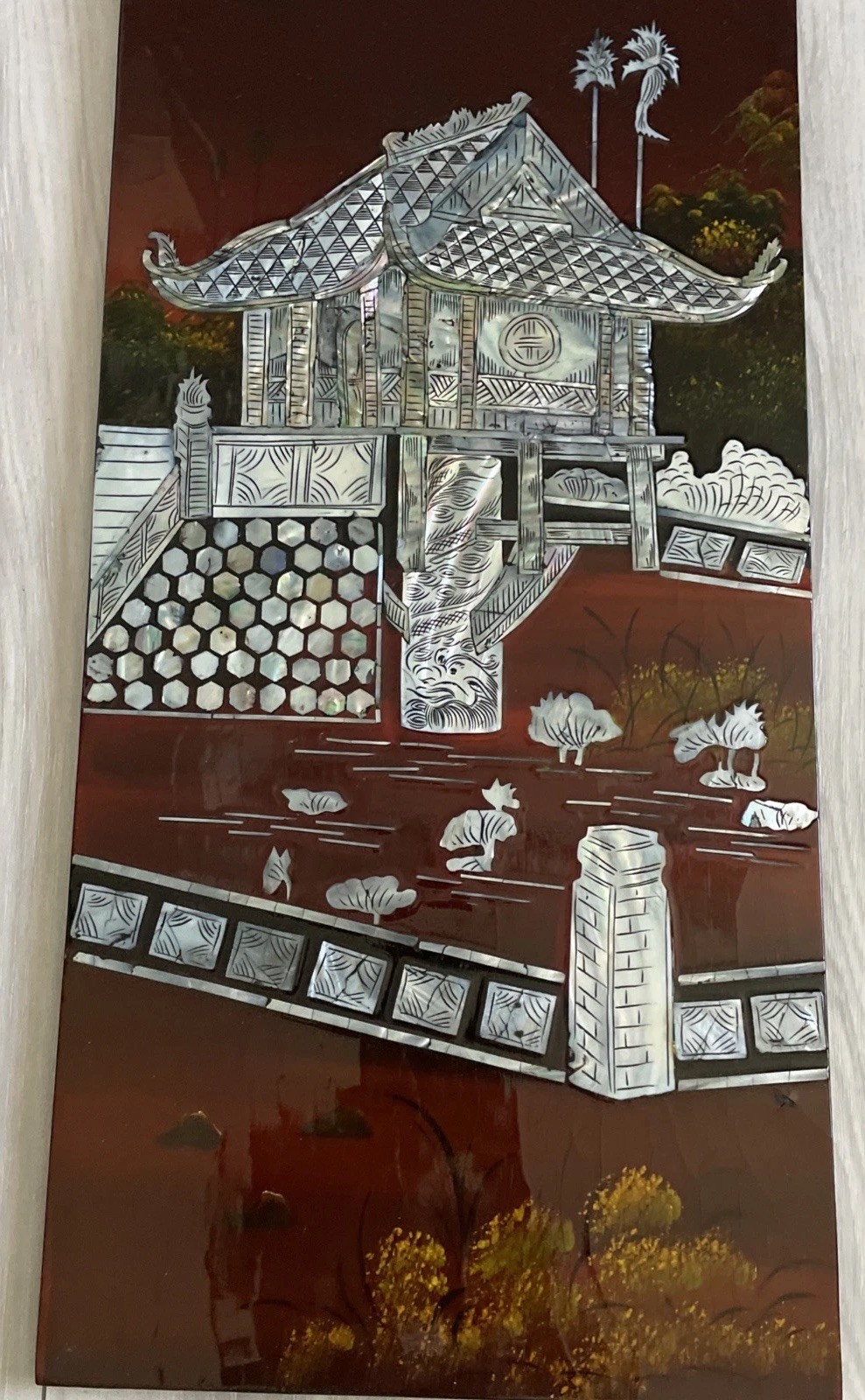 Asian Vietnamese 4 Lacquer Piece Artwork 23″HX45.6″L